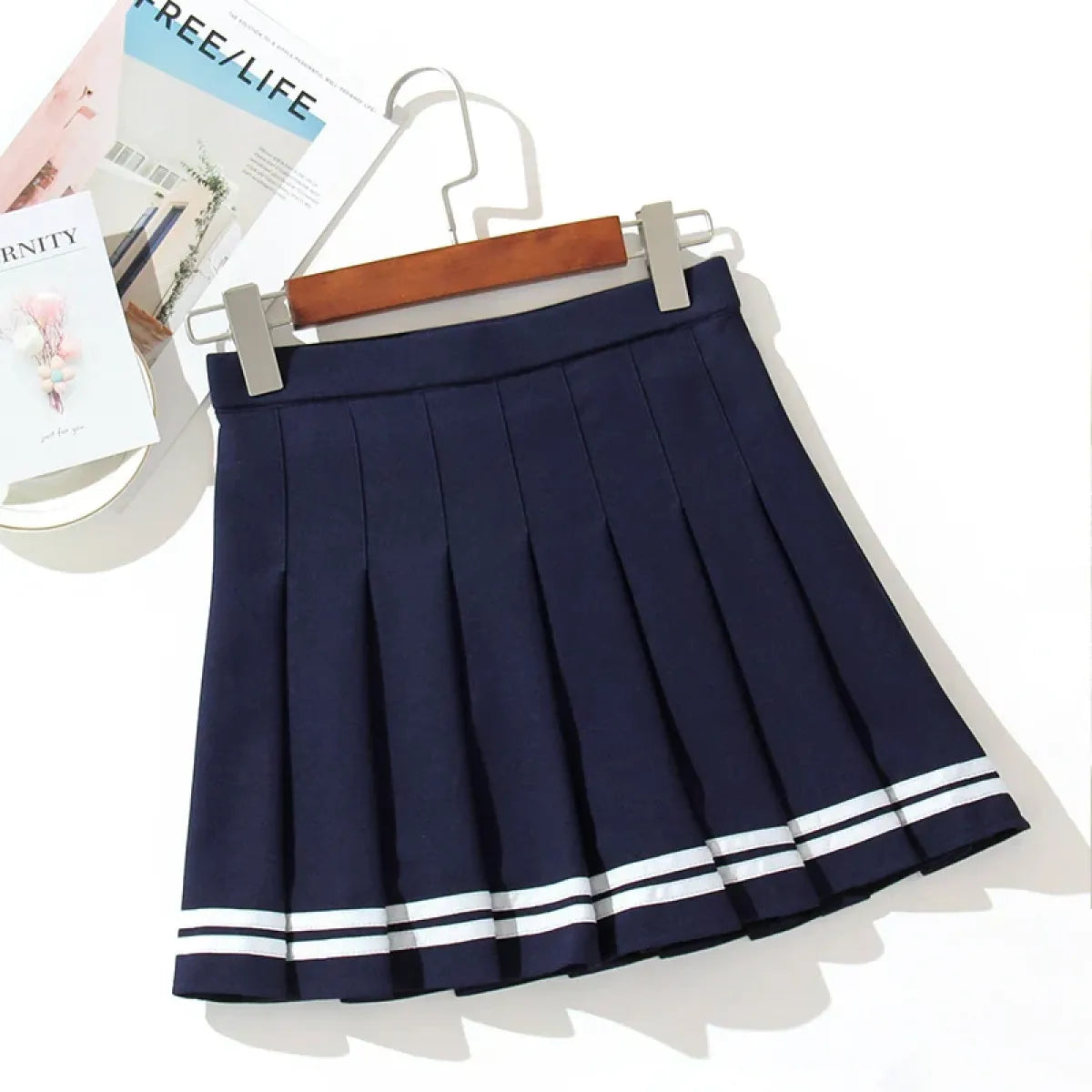 Y2K High Waist Pleated Mini Skirt – Kawaii Preppy Striped Style