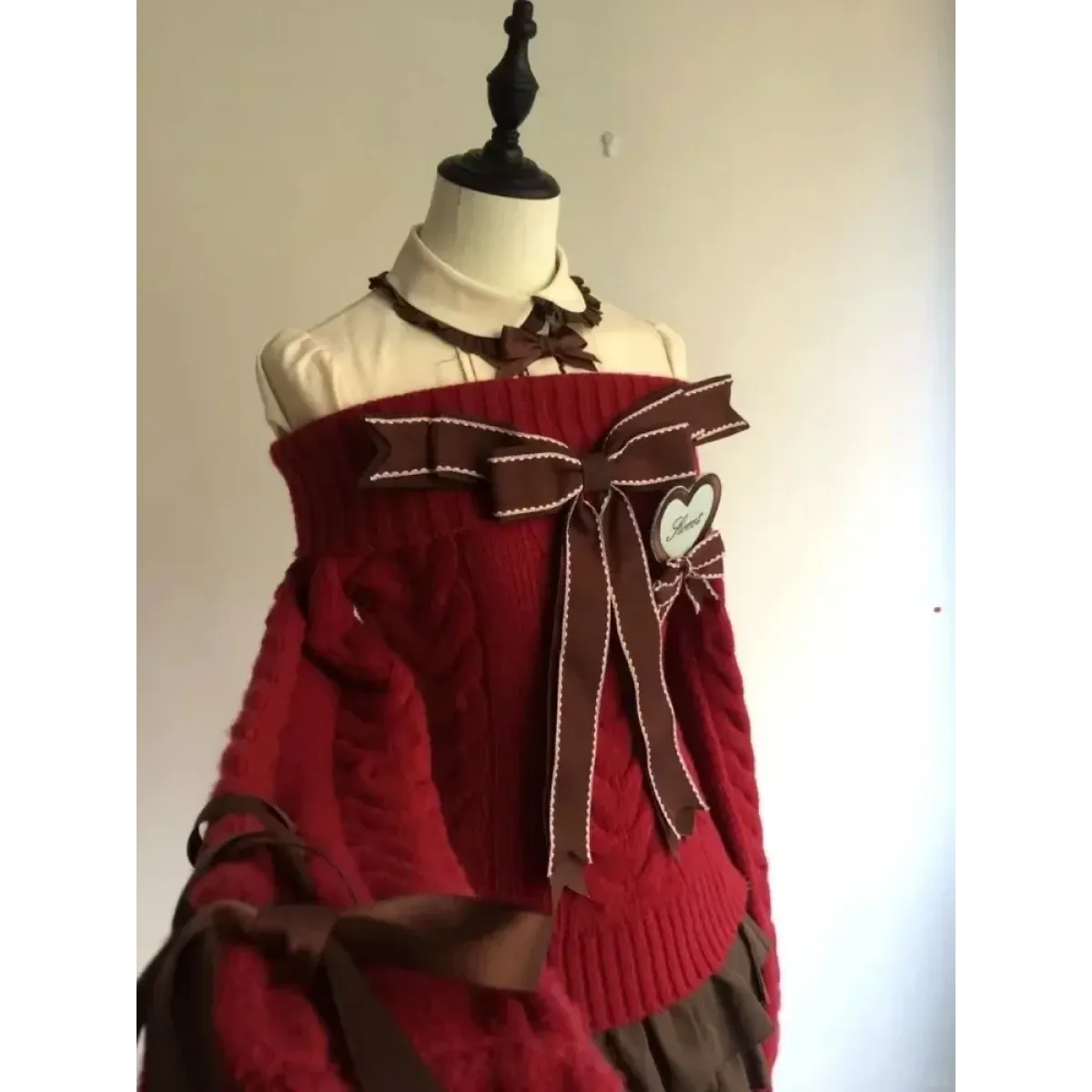 Y2K Off Shoulder Bow Sweater & Ruched Skirt Set – Autumn Knit