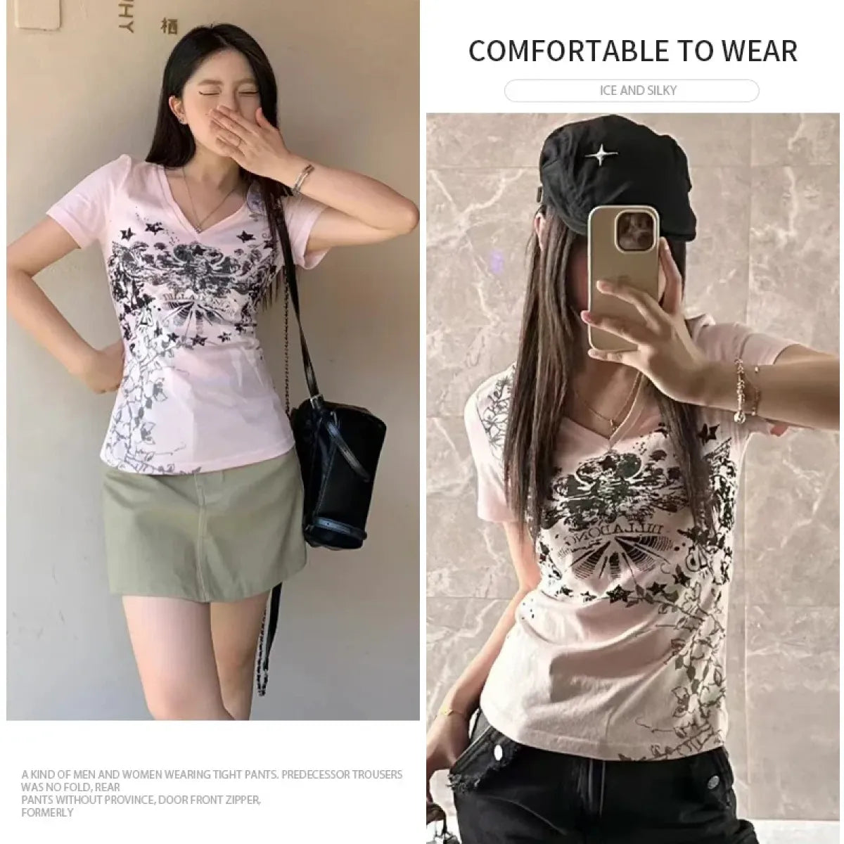 V-Neck Graphic Tee – Y2K Vintage Retro Streetwear