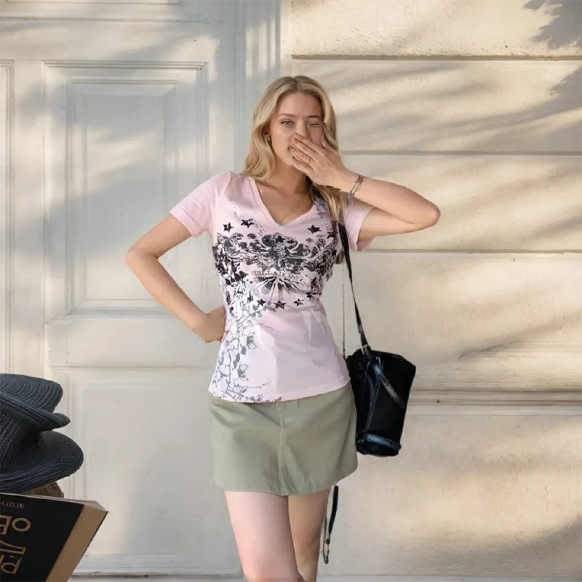 V-Neck Graphic Tee – Y2K Vintage Retro Streetwear