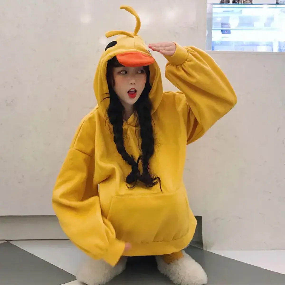 Yellow Kawaii Duck Hoodie – Cute Long Sleeve Casual Pullover Top