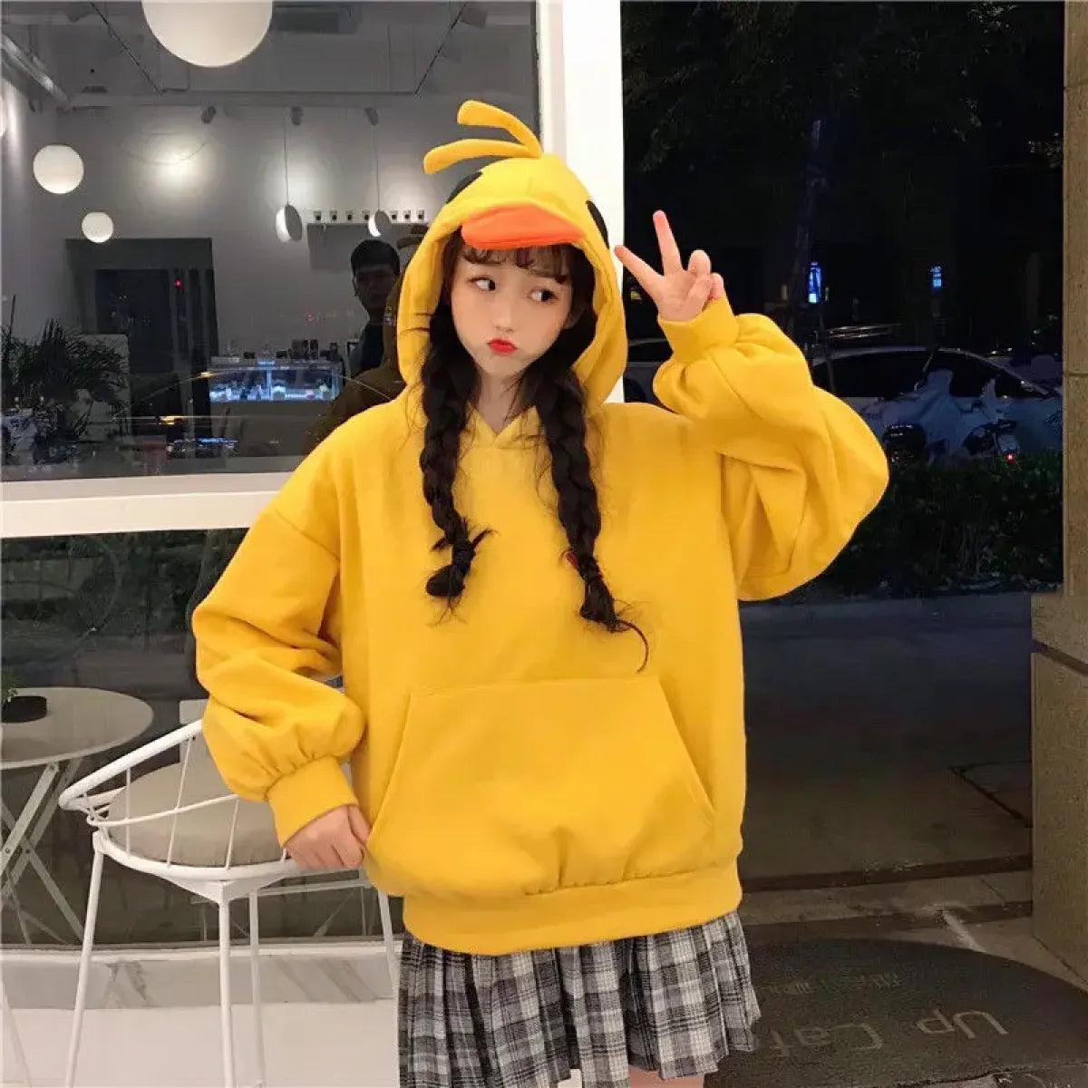 Yellow Kawaii Duck Hoodie – Cute Long Sleeve Casual Pullover Top