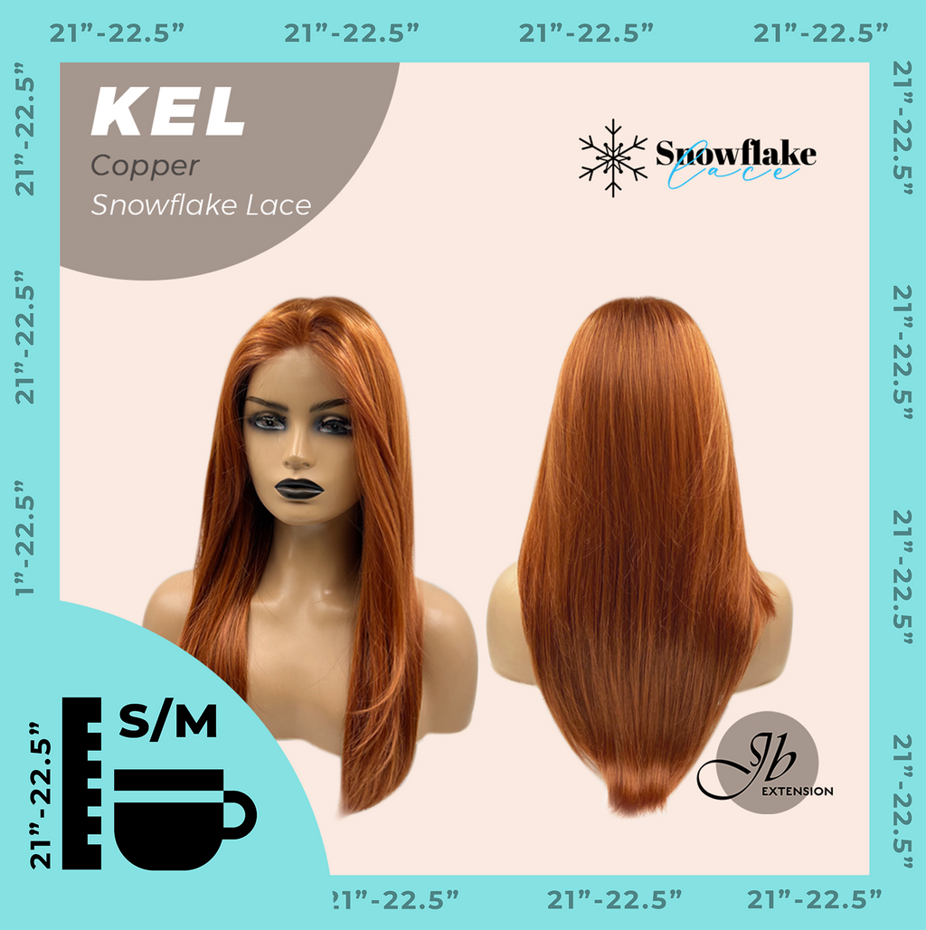 JBEXTENSION 22 Inches Copper Pre-Cut Snowflake Lace Frontlace Glueless Wig KEL COPPER【PERMATEASE】【BENDY EAR TABS】- S/M