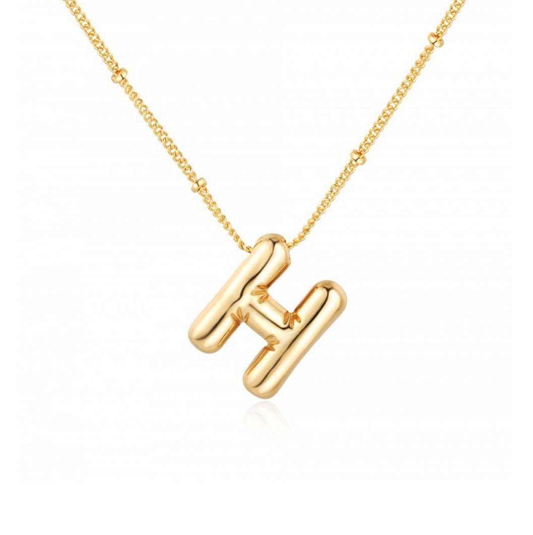 JBextension Golden Color Bubble Letter Necklace for Women,  Balloon Initial Letter Pendant Necklace Dainty Charm Initial Necklaces for Women Trendy Chunky Custom Name Necklace Gold Color Necklaces for Women