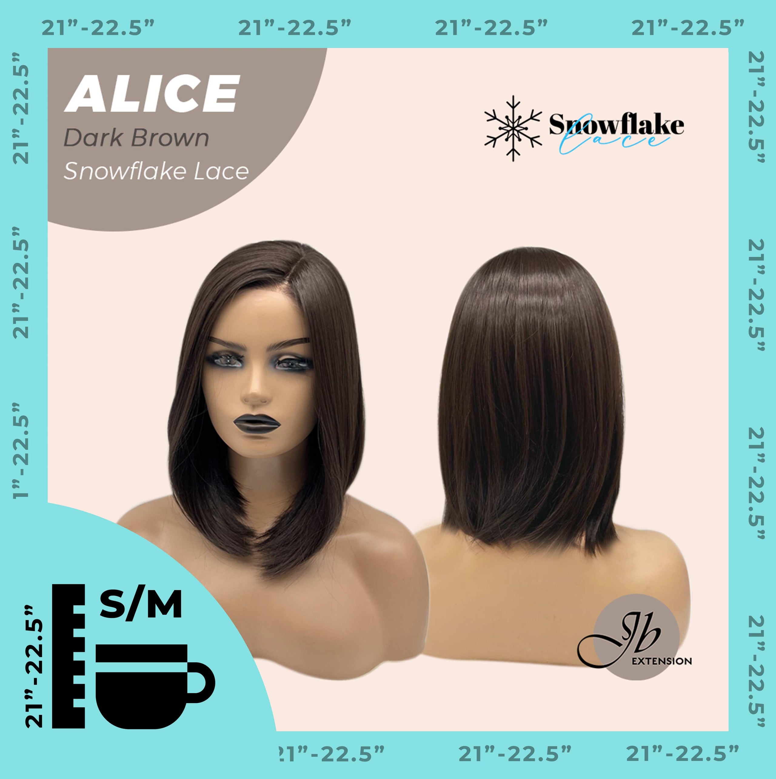 JBEXTENSION 12 Inches Dark Brown Pre-Cut Side Part Snowflake Lace Frontlace Glueless Wig ALICE DARK BROWN【BENDY EAR TABS】- S/M