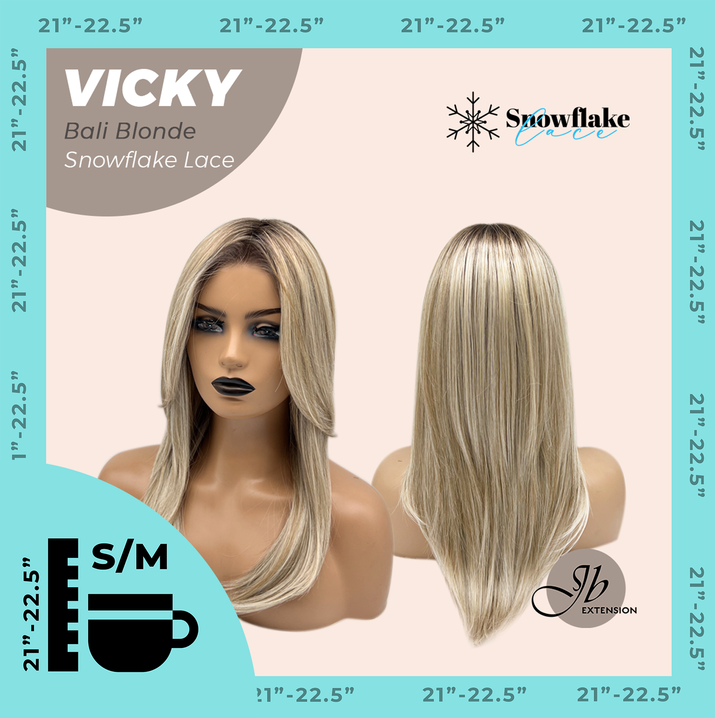JBEXTENSION 20 Inches Bali Blonde Pre-Cut Snowflake Lace Frontlace Glueless Wig VICKY BALI BLONDE【PERMATEASE】【BENDY EAR TABS】- S/M