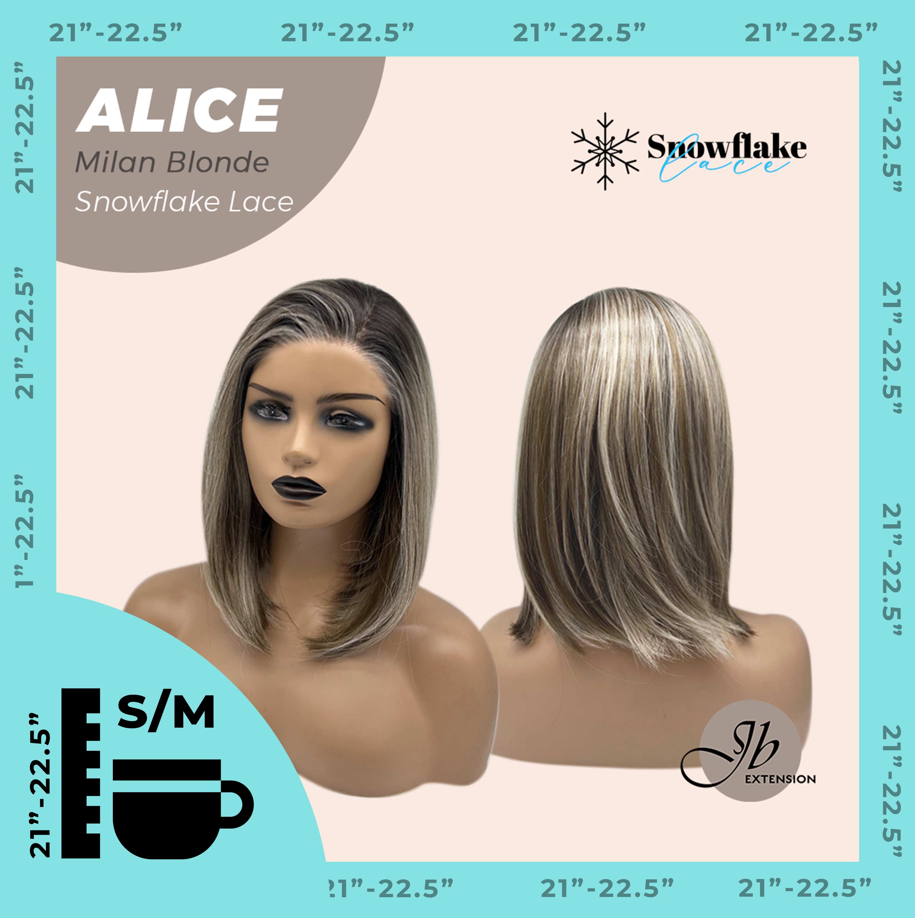 JBEXTENSION 12 Inches Milan Blonde Pre-Cut Side Part Snowflake Lace Frontlace Glueless Wig ALICE MILAN BLONDE【BENDY EAR TABS】- S/M