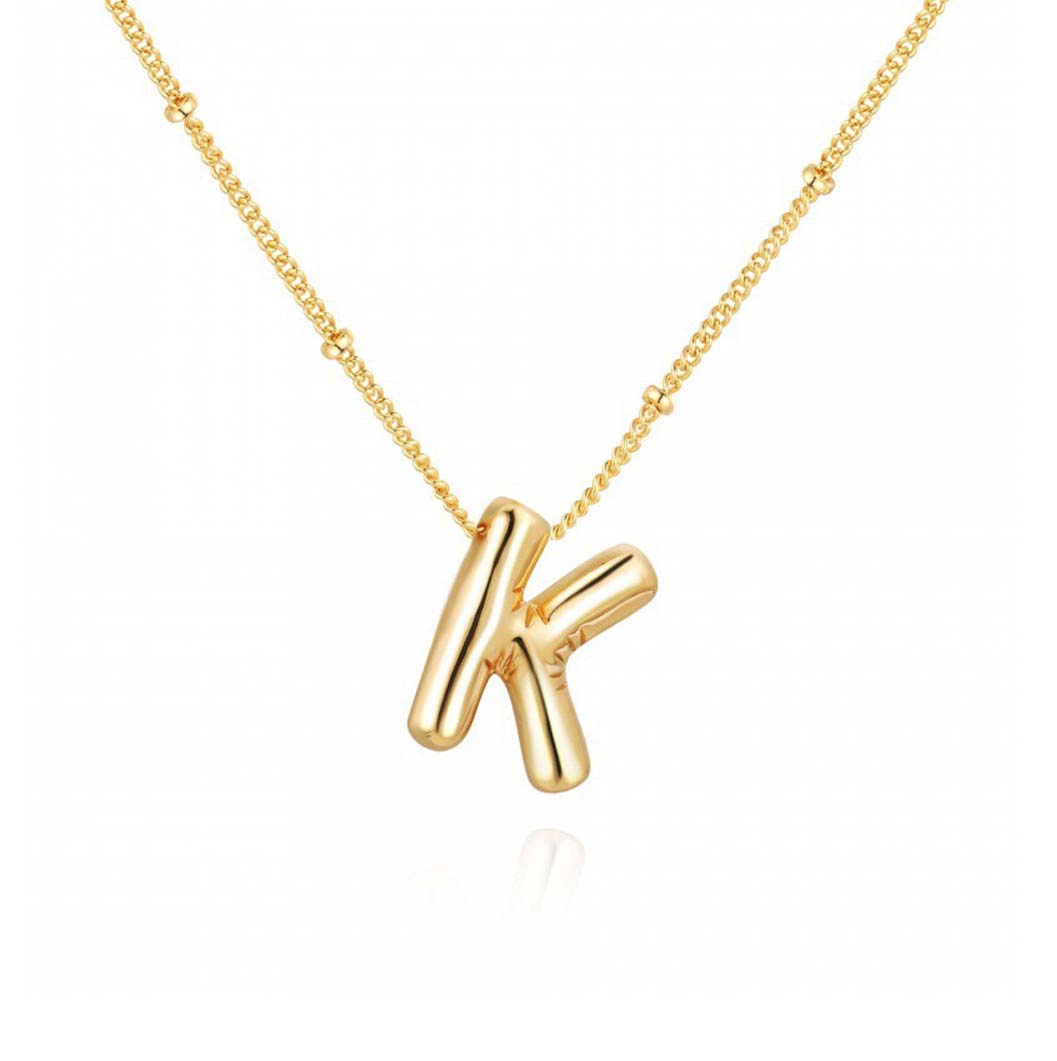 JBextension Golden Color Bubble Letter Necklace for Women,  Balloon Initial Letter Pendant Necklace Dainty Charm Initial Necklaces for Women Trendy Chunky Custom Name Necklace Gold Color Necklaces for Women