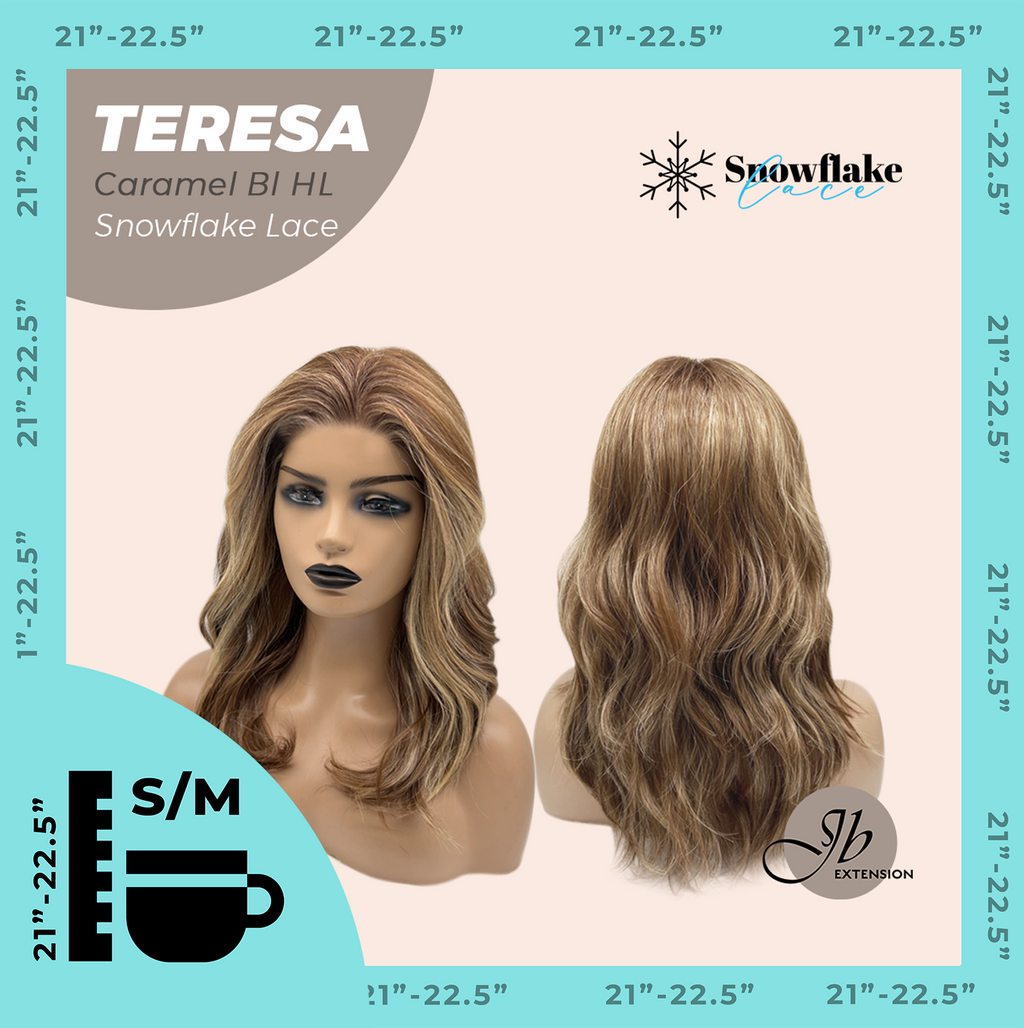 JBEXTENSION 18 Inches Caramel Blonde Highlight Pre-Cut Snowflake Lace Frontlace Glueless Wig TERESA CARAMEL BLONDE HIGHLIGHT【PERMATEASE】【BENDY EAR TABS】- S/M