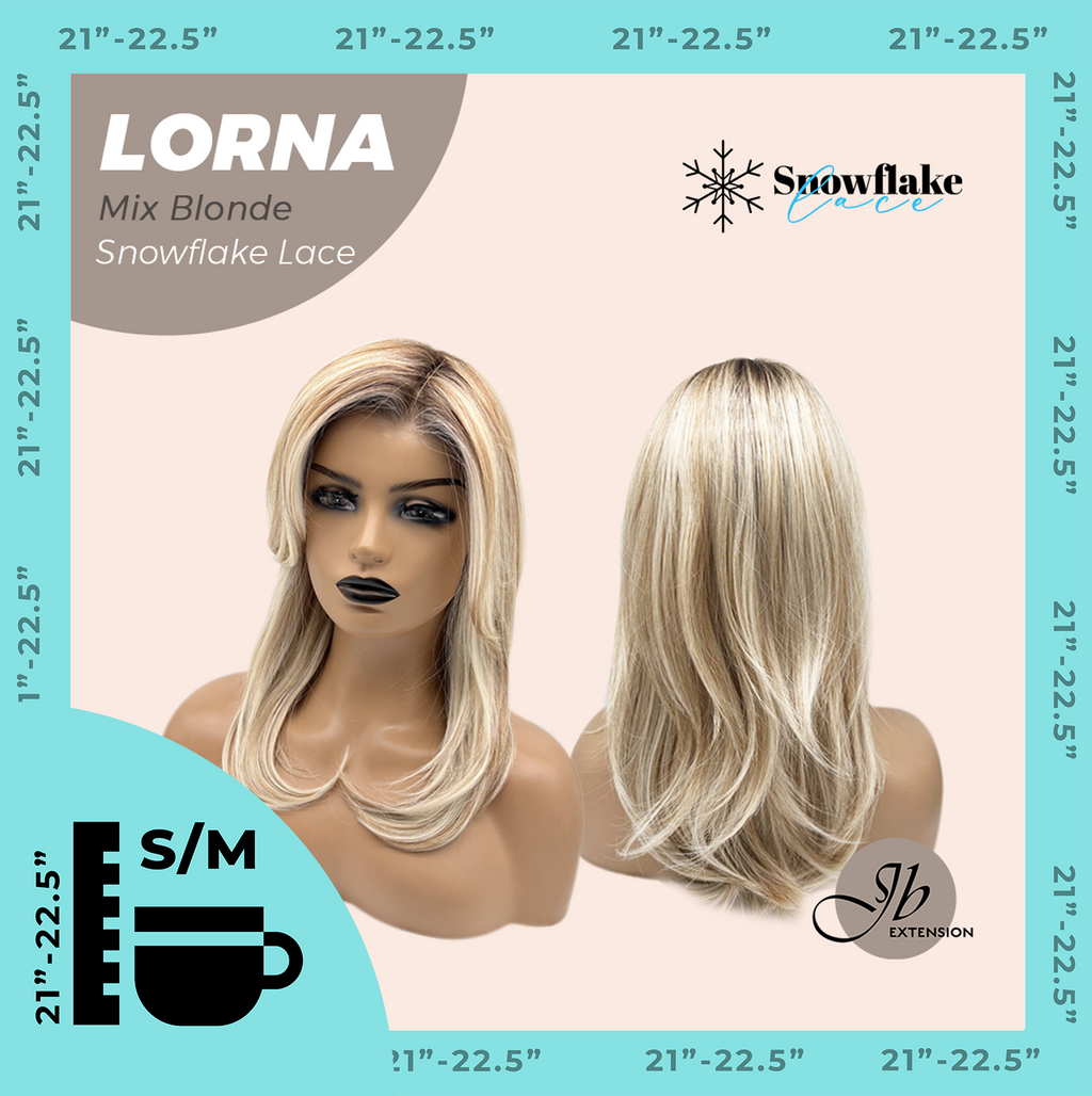JBEXTENSION 18 Inches Mix Blonde Curly Pre-Cut Snowflake Lace Frontlace Glueless Wig LORNA SNOWFLAKE MIX BLONDE【PERMATEASE】【BENDY EAR TABS】- S/M