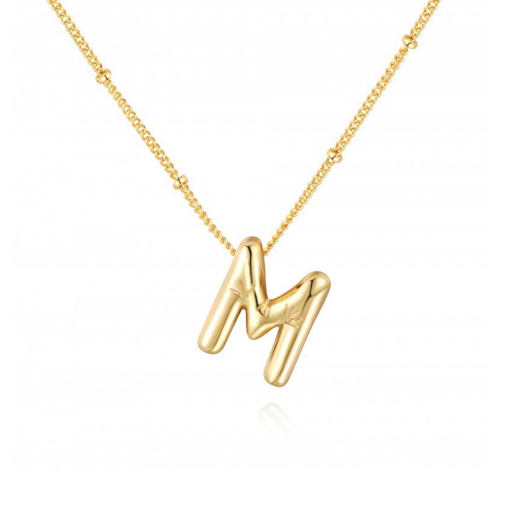 JBextension Golden Color Bubble Letter Necklace for Women,  Balloon Initial Letter Pendant Necklace Dainty Charm Initial Necklaces for Women Trendy Chunky Custom Name Necklace Gold Color Necklaces for Women