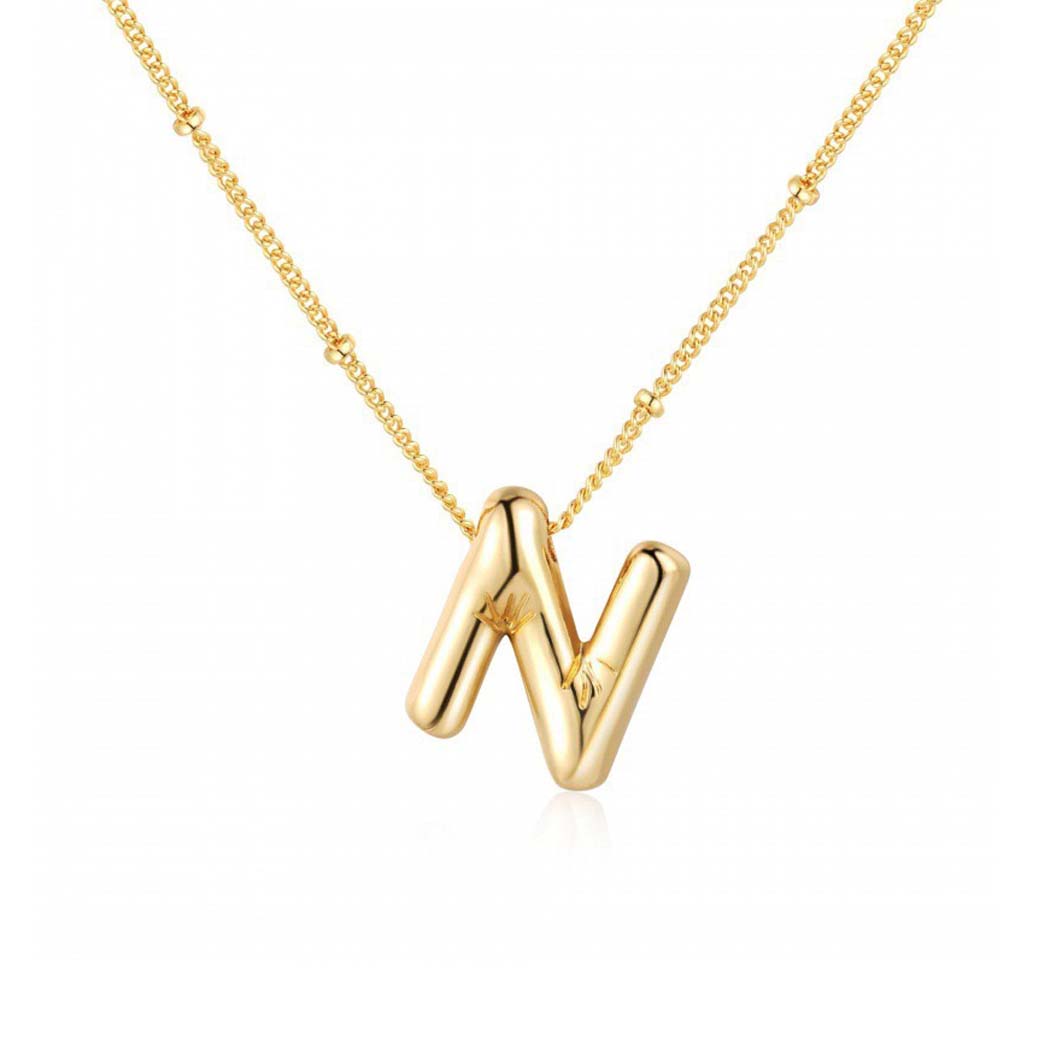JBextension Golden Color Bubble Letter Necklace for Women,  Balloon Initial Letter Pendant Necklace Dainty Charm Initial Necklaces for Women Trendy Chunky Custom Name Necklace Gold Color Necklaces for Women