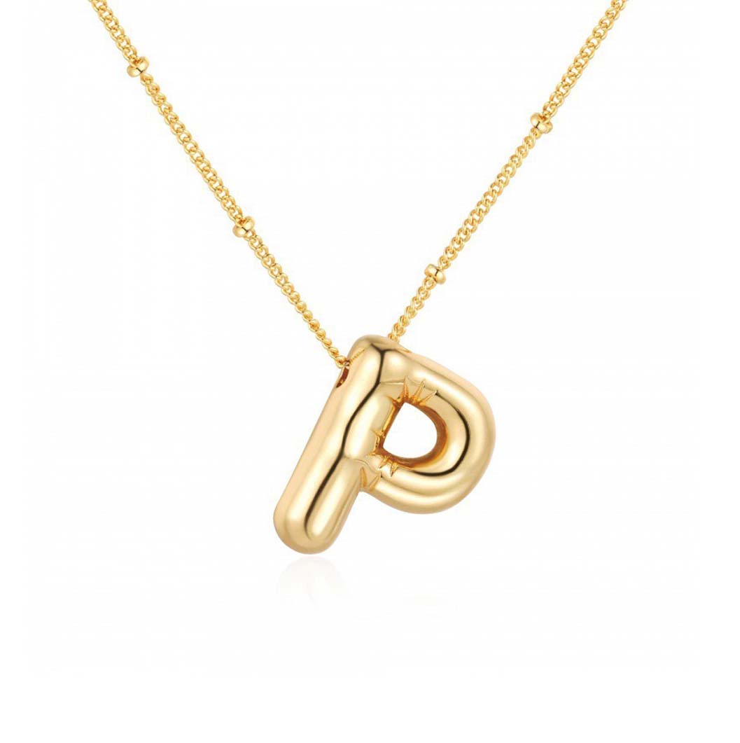 JBextension Golden Color Bubble Letter Necklace for Women,  Balloon Initial Letter Pendant Necklace Dainty Charm Initial Necklaces for Women Trendy Chunky Custom Name Necklace Gold Color Necklaces for Women