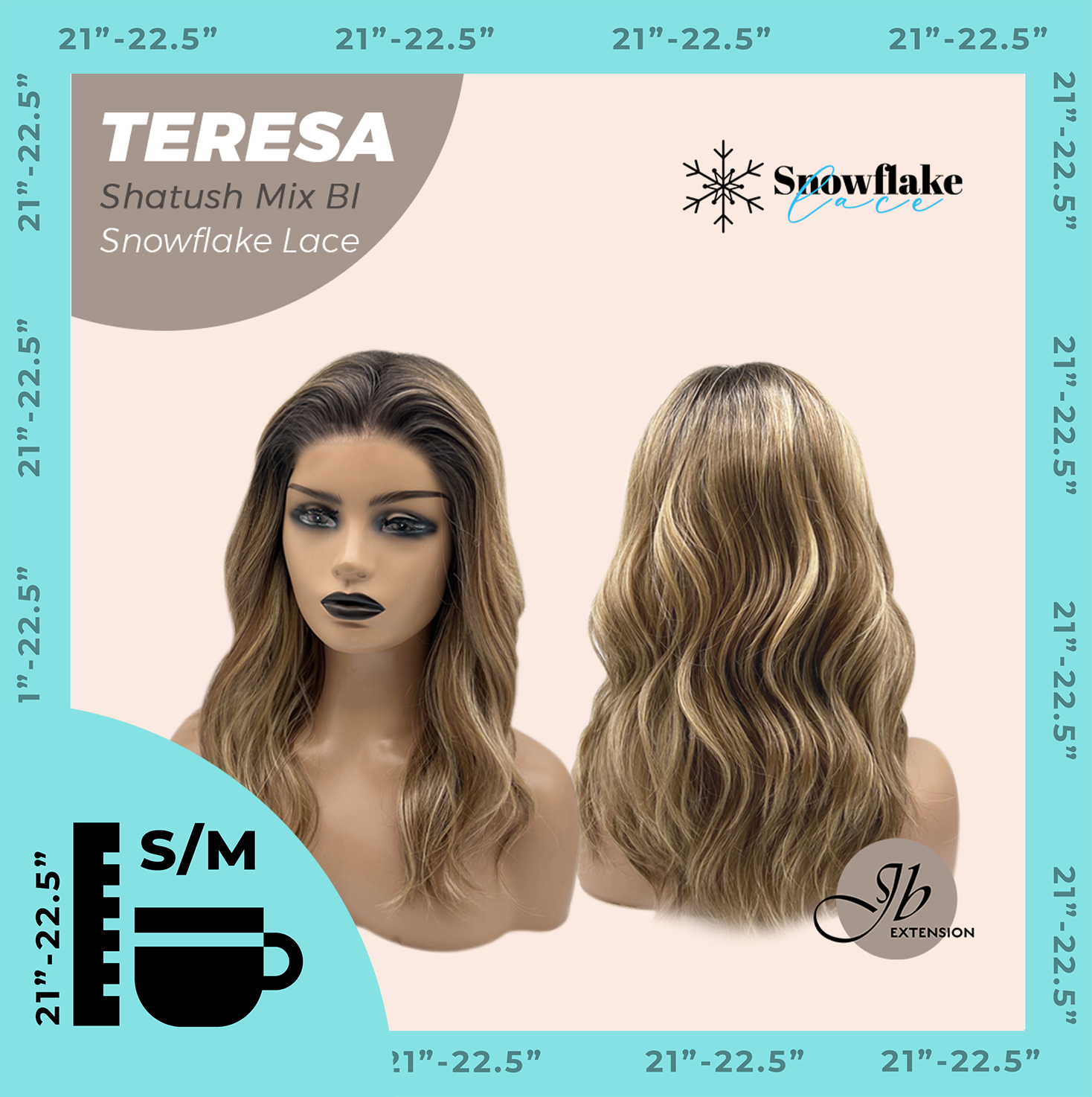 JBEXTENSION 18 Inches Shatush Mix Blonde Pre-Cut Snowflake Lace Frontlace Glueless Wig TERESA SHATUSH MIX BLONDE【PERMATEASE】【BENDY EAR TABS】- S/M