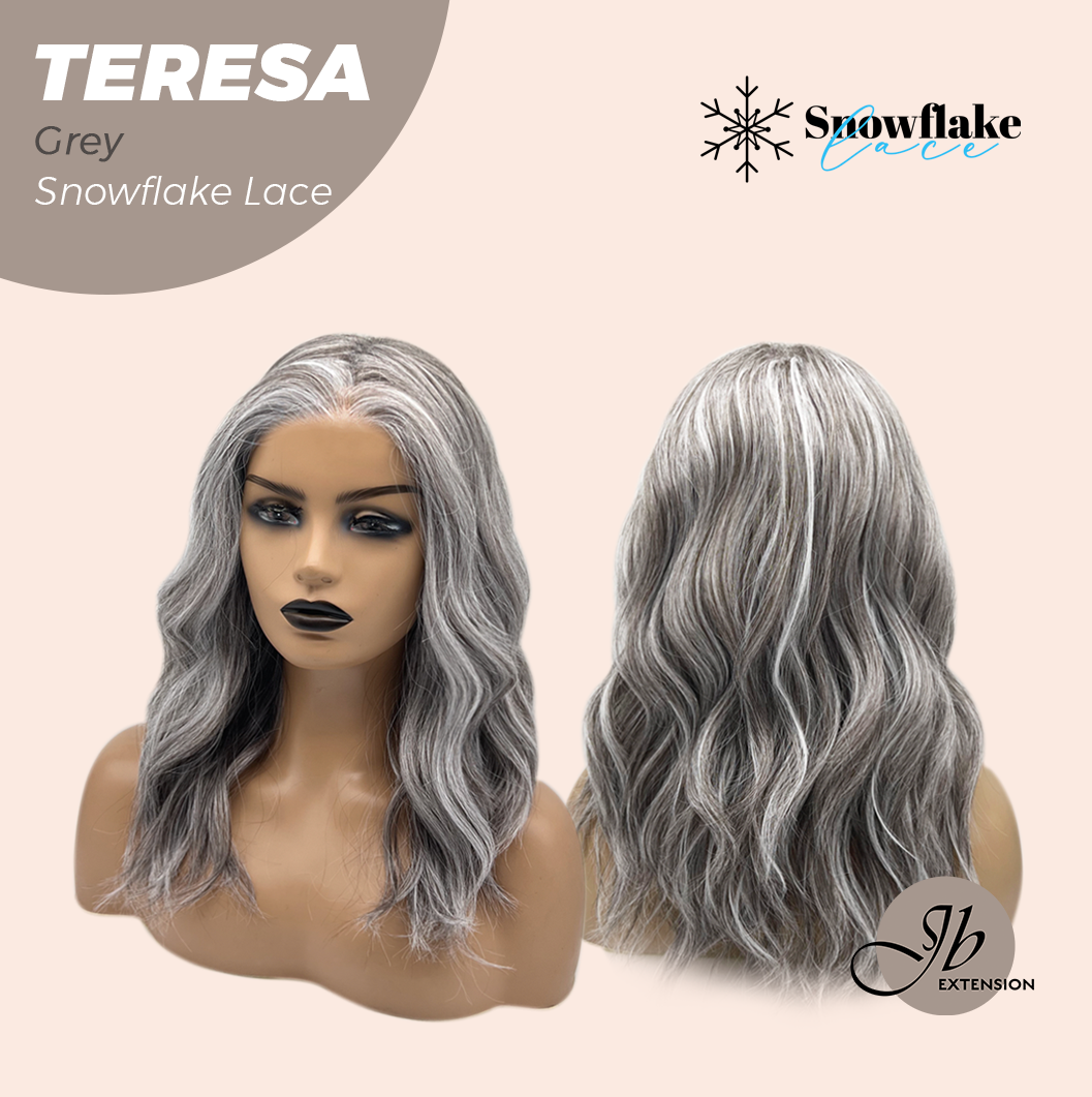 JBEXTENSION 18 Inches Grey Pre-Cut Snowflake Lace Frontlace Glueless Wig TERESA GREY【PERMATEASE】【BENDY EAR TABS】- S/M