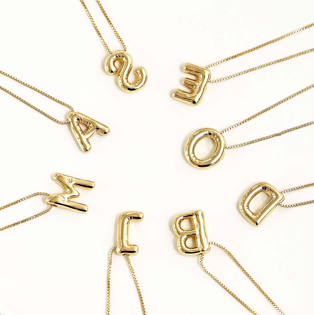 JBextension Golden Color Bubble Letter Necklace for Women,  Balloon Initial Letter Pendant Necklace Dainty Charm Initial Necklaces for Women Trendy Chunky Custom Name Necklace Gold Color Necklaces for Women