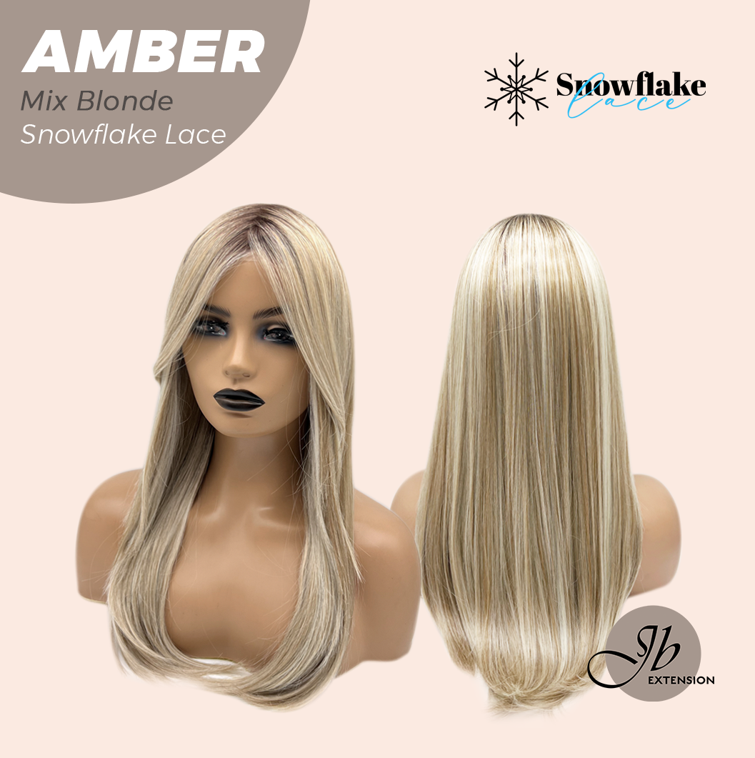 [PRE-ORDER] JBEXTENSION 21 Inches Straight Mix Blonde Pre-Cut T Part Snowflake Lace Frontlace Glueless Wig AMBER MIX BLONDE【BENDY EAR TABS】
