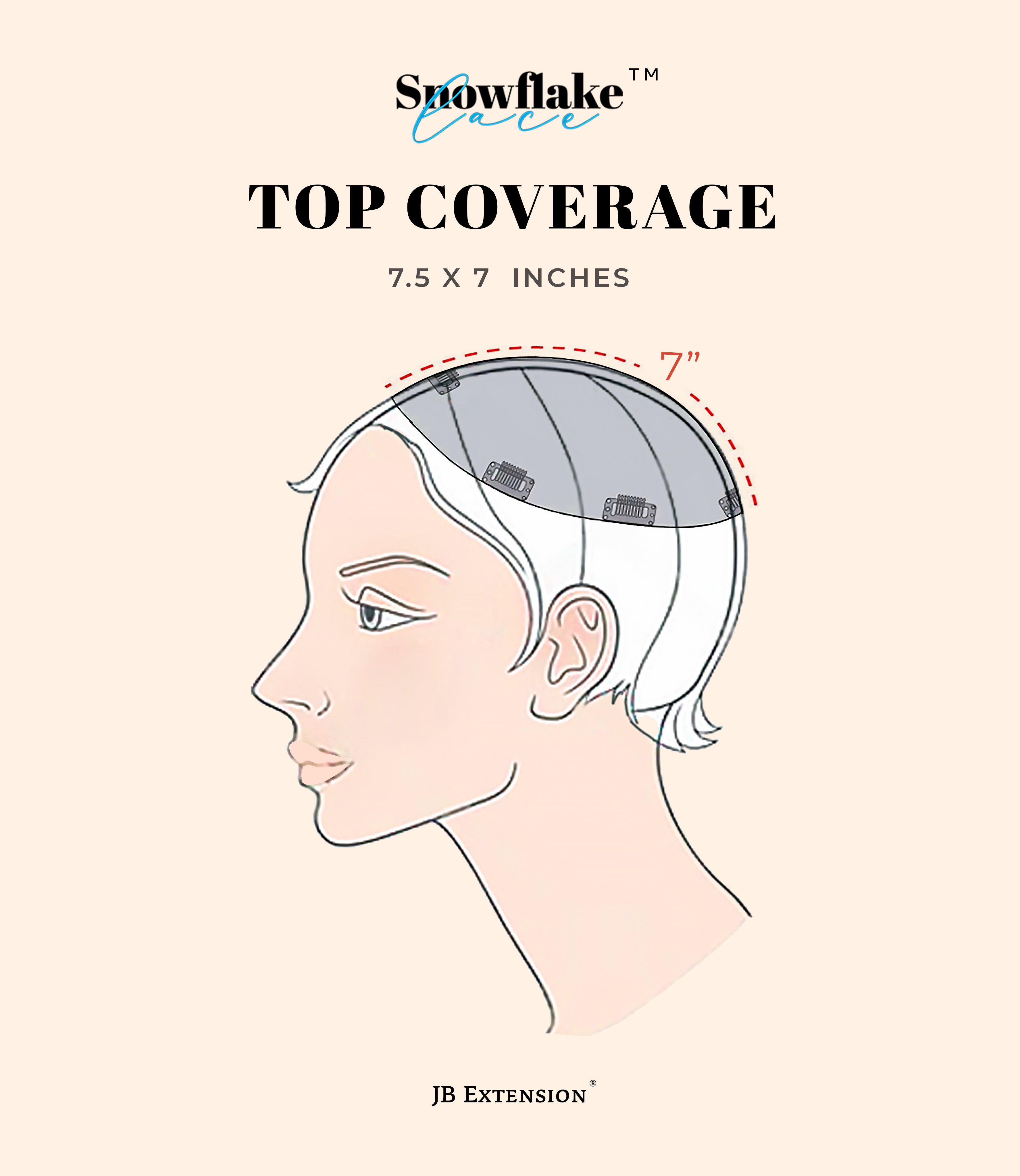 JBEXTENSION 14inch|18inch Clip-In Snowflake Lace Wave Hair Topper Monofilament with Anti-slip Silicone Strips – Crown & Hairline Coverage WHISPER PRO