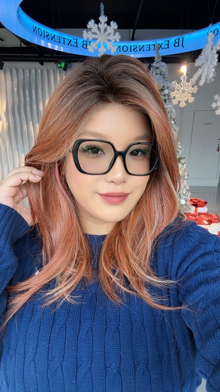 JBEXTENSION 18 Inches Amber Bronze Pre-Cut Snowflake Lace Frontlace Glueless Wig KAI'S AMBER BRONZE【PERMATEASE】【BENDY EAR TABS】- M/L