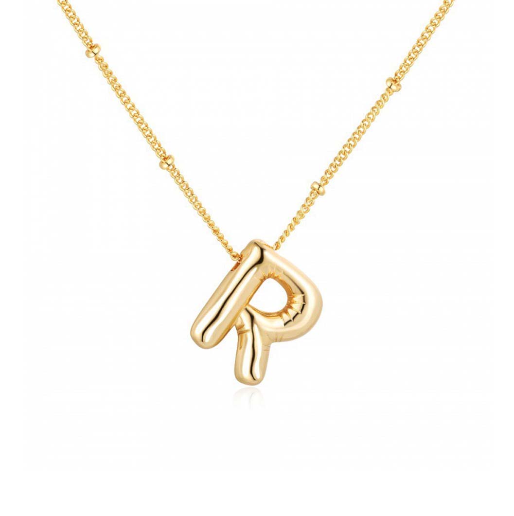 JBextension Golden Color Bubble Letter Necklace for Women,  Balloon Initial Letter Pendant Necklace Dainty Charm Initial Necklaces for Women Trendy Chunky Custom Name Necklace Gold Color Necklaces for Women