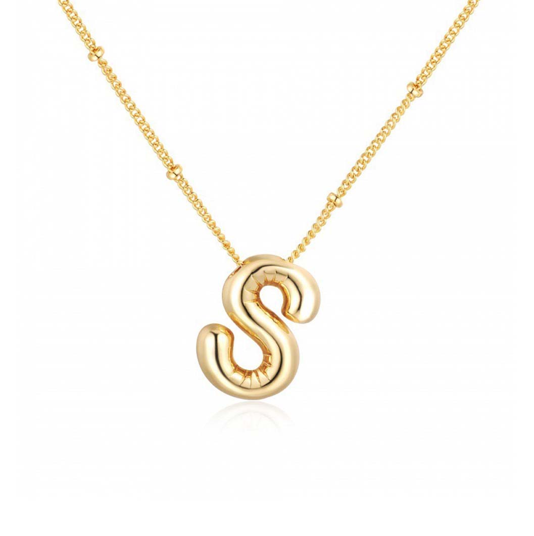 JBextension Golden Color Bubble Letter Necklace for Women,  Balloon Initial Letter Pendant Necklace Dainty Charm Initial Necklaces for Women Trendy Chunky Custom Name Necklace Gold Color Necklaces for Women