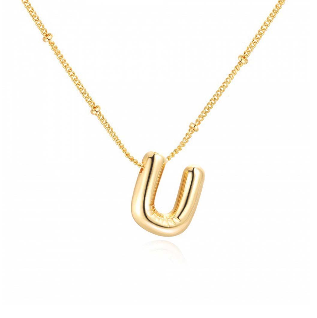 JBextension Golden Color Bubble Letter Necklace for Women,  Balloon Initial Letter Pendant Necklace Dainty Charm Initial Necklaces for Women Trendy Chunky Custom Name Necklace Gold Color Necklaces for Women
