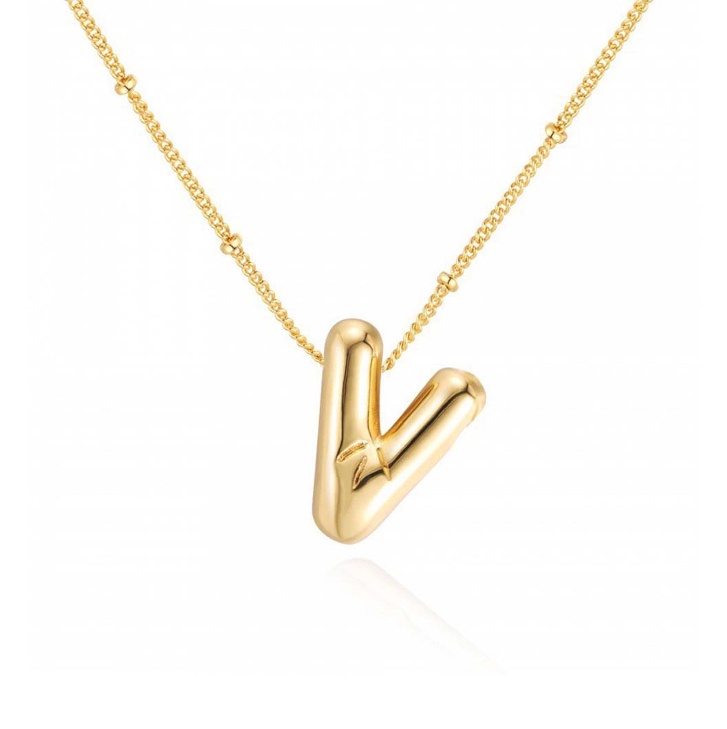 JBextension Golden Color Bubble Letter Necklace for Women,  Balloon Initial Letter Pendant Necklace Dainty Charm Initial Necklaces for Women Trendy Chunky Custom Name Necklace Gold Color Necklaces for Women