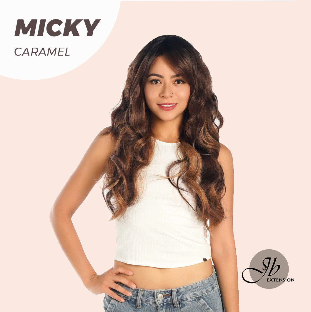 JBEXTENSION 26 Inches Caramel Body Wave With Dark Root Wig With Bangs MICKY CARAMEL
