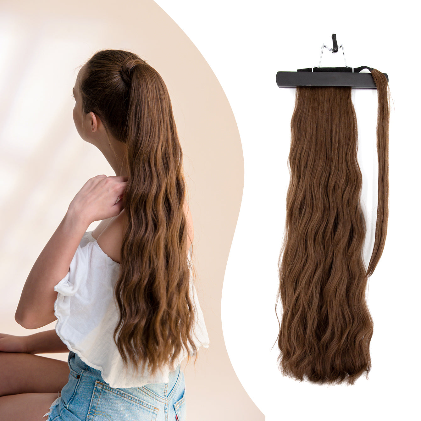 27" Body Wave Ponytail Clip-in Dark colour