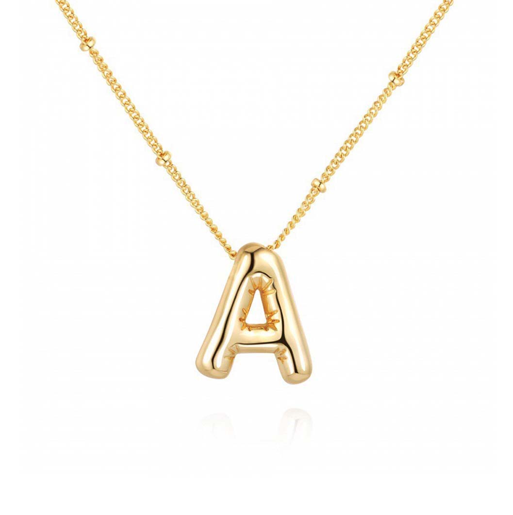 JBextension Golden Color Bubble Letter Necklace for Women,  Balloon Initial Letter Pendant Necklace Dainty Charm Initial Necklaces for Women Trendy Chunky Custom Name Necklace Gold Color Necklaces for Women