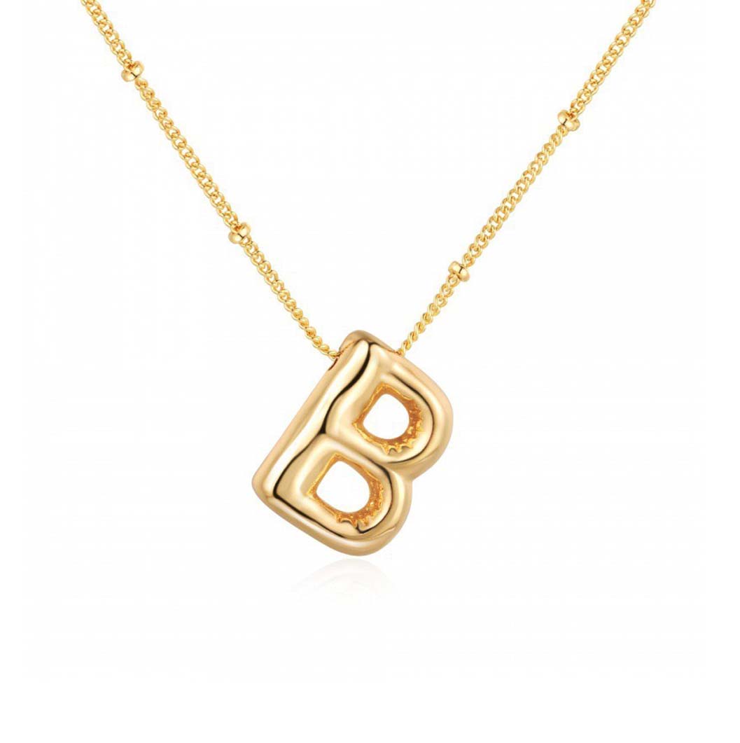 JBextension Golden Color Bubble Letter Necklace for Women,  Balloon Initial Letter Pendant Necklace Dainty Charm Initial Necklaces for Women Trendy Chunky Custom Name Necklace Gold Color Necklaces for Women