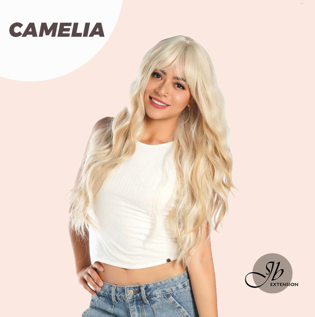 JBEXTENSION 30 Inches Long Body Wave Mix Blonde Wig With Bangs CAMELIA