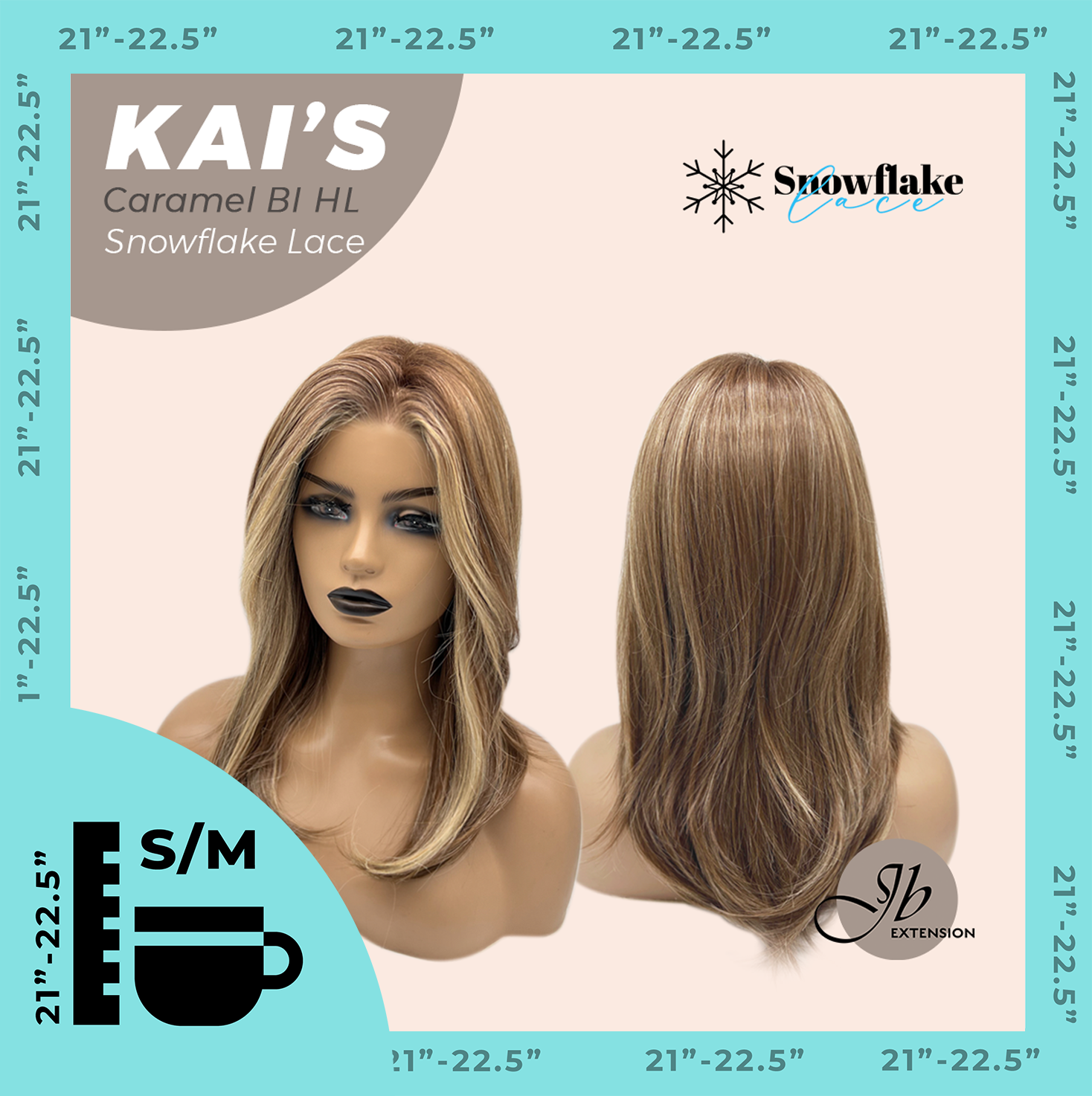 JBEXTENSION 18 Inches Caramel Blonde Highlight Pre-Cut Snowflake Lace Frontlace Glueless Wig KAI'S CARAMEL BLONDE HIGHLIGHT【PERMATEASE】【BENDY EAR TABS】