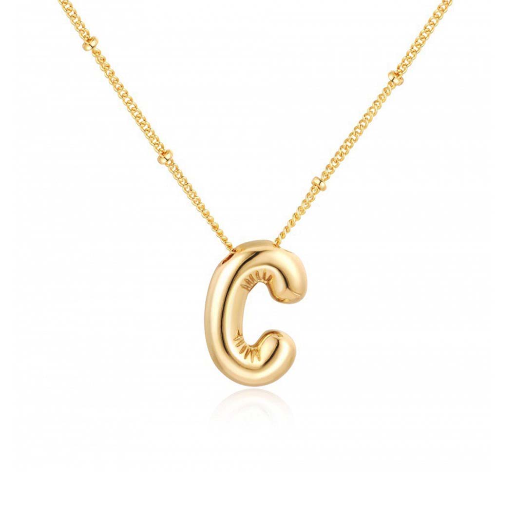 JBextension Golden Color Bubble Letter Necklace for Women,  Balloon Initial Letter Pendant Necklace Dainty Charm Initial Necklaces for Women Trendy Chunky Custom Name Necklace Gold Color Necklaces for Women