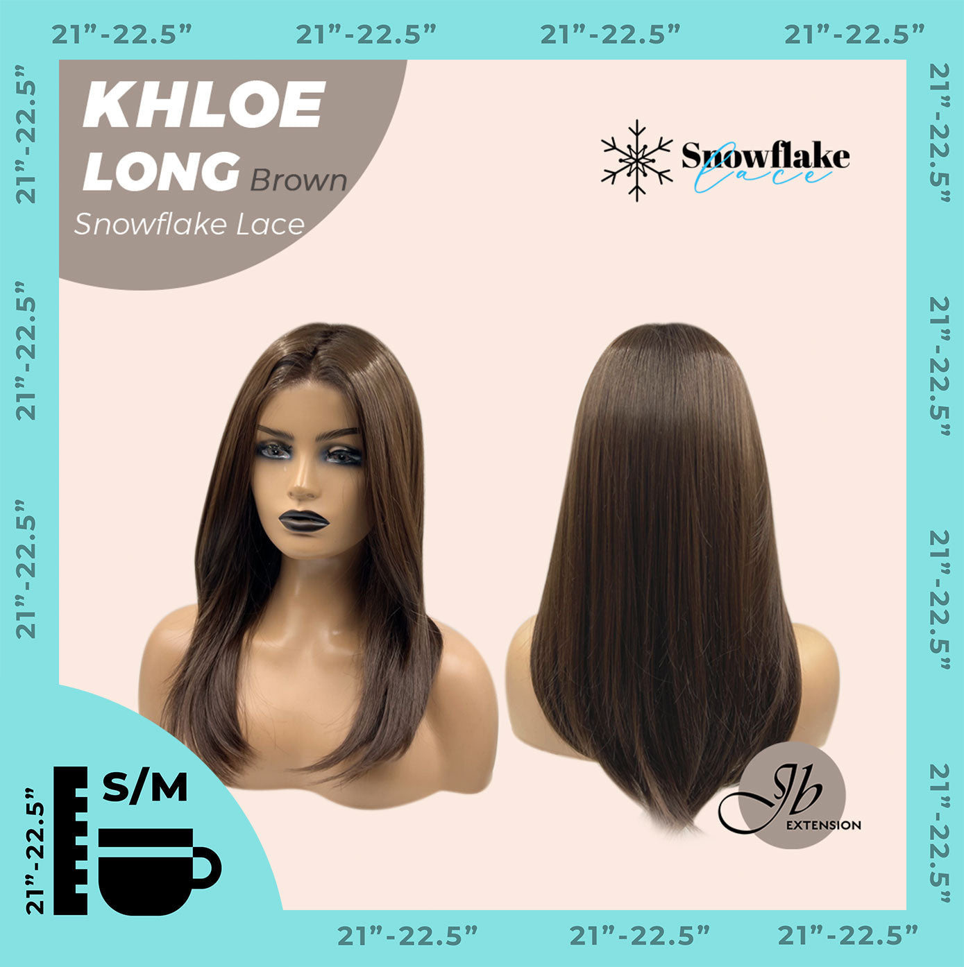 JBEXTENSION 18 Inches Brown Pre-Cut Snowflake Lace Frontlace Glueless Wig KHLOE LONG BROWN【PERMATEASE】【BENDY EAR TABS】