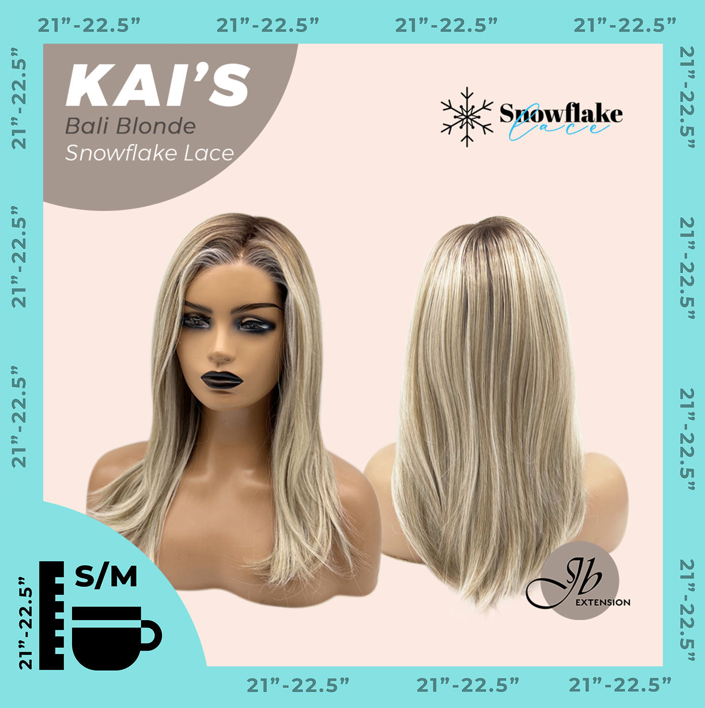 JBEXTENSION 18 Inches Bali Blonde Pre-Cut Snowflake Lace Frontlace Glueless Wig KAI'S BALI BLONDE【PERMATEASE】【BENDY EAR TABS】- S/M