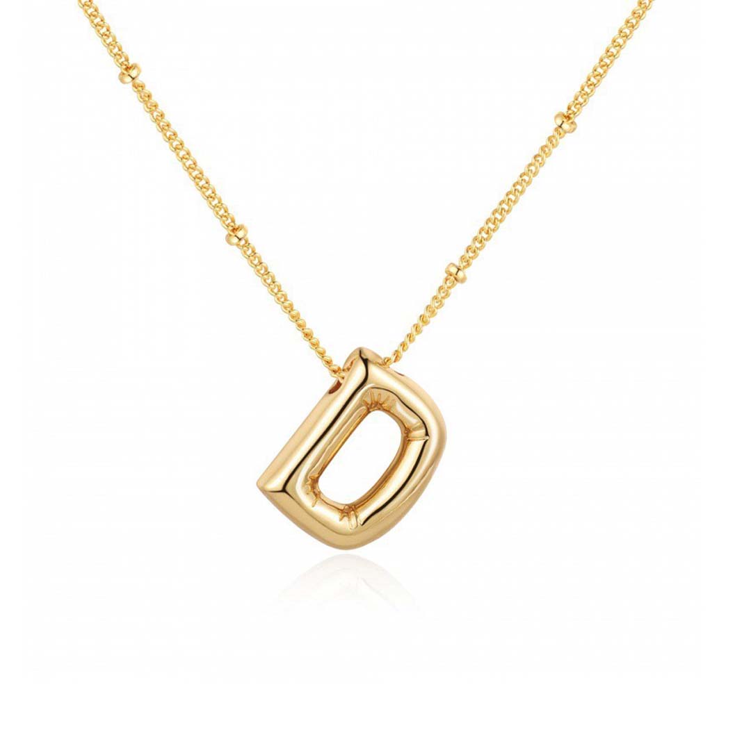 JBextension Golden Color Bubble Letter Necklace for Women,  Balloon Initial Letter Pendant Necklace Dainty Charm Initial Necklaces for Women Trendy Chunky Custom Name Necklace Gold Color Necklaces for Women