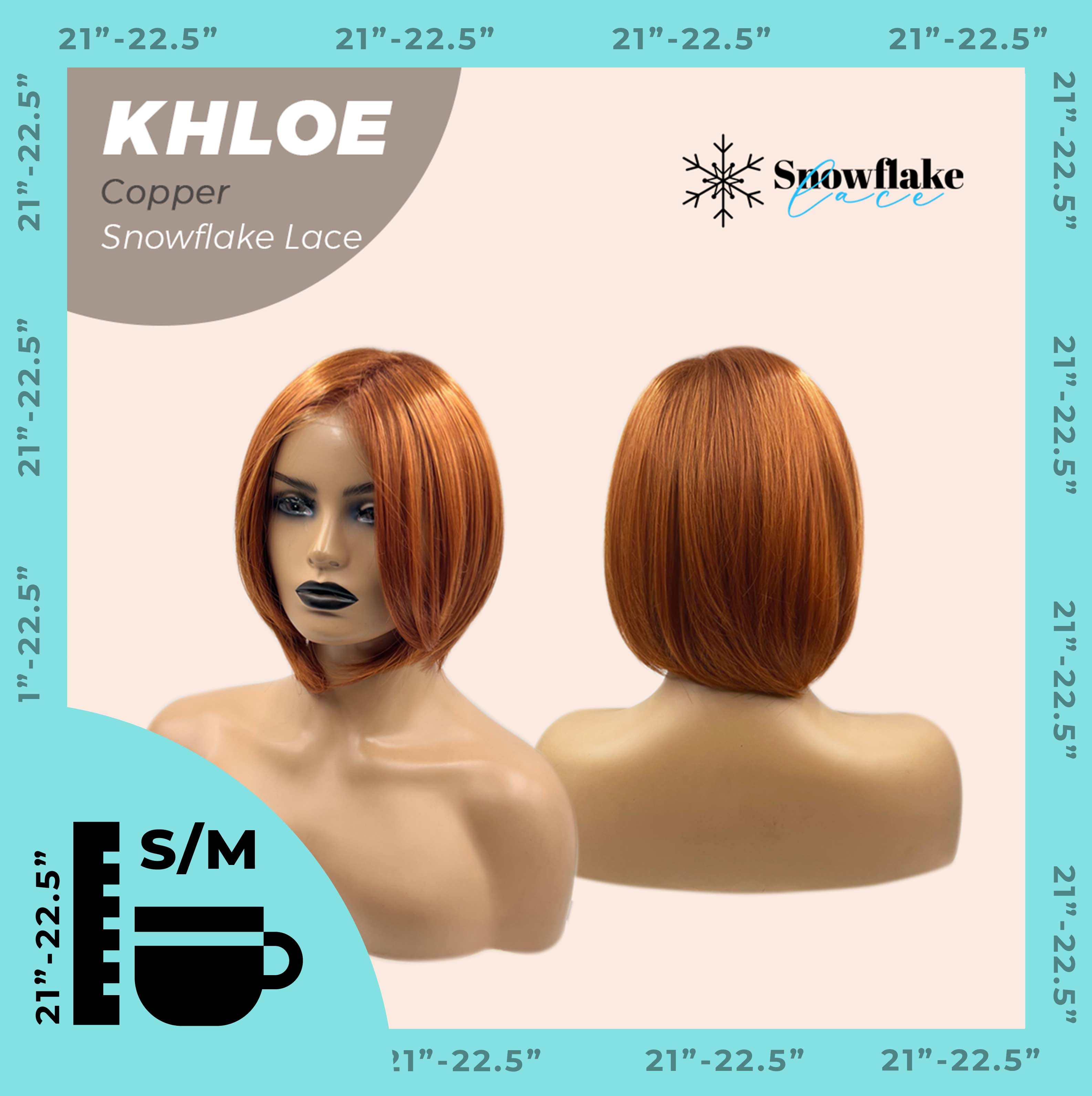 JBEXTENSION 12 Inches Bob Cut Copper Pre-Cut Snowflake Lace Frontlace Glueless Wig KHLOE COPPER【PERMATEASE】【BENDY EAR TABS】
