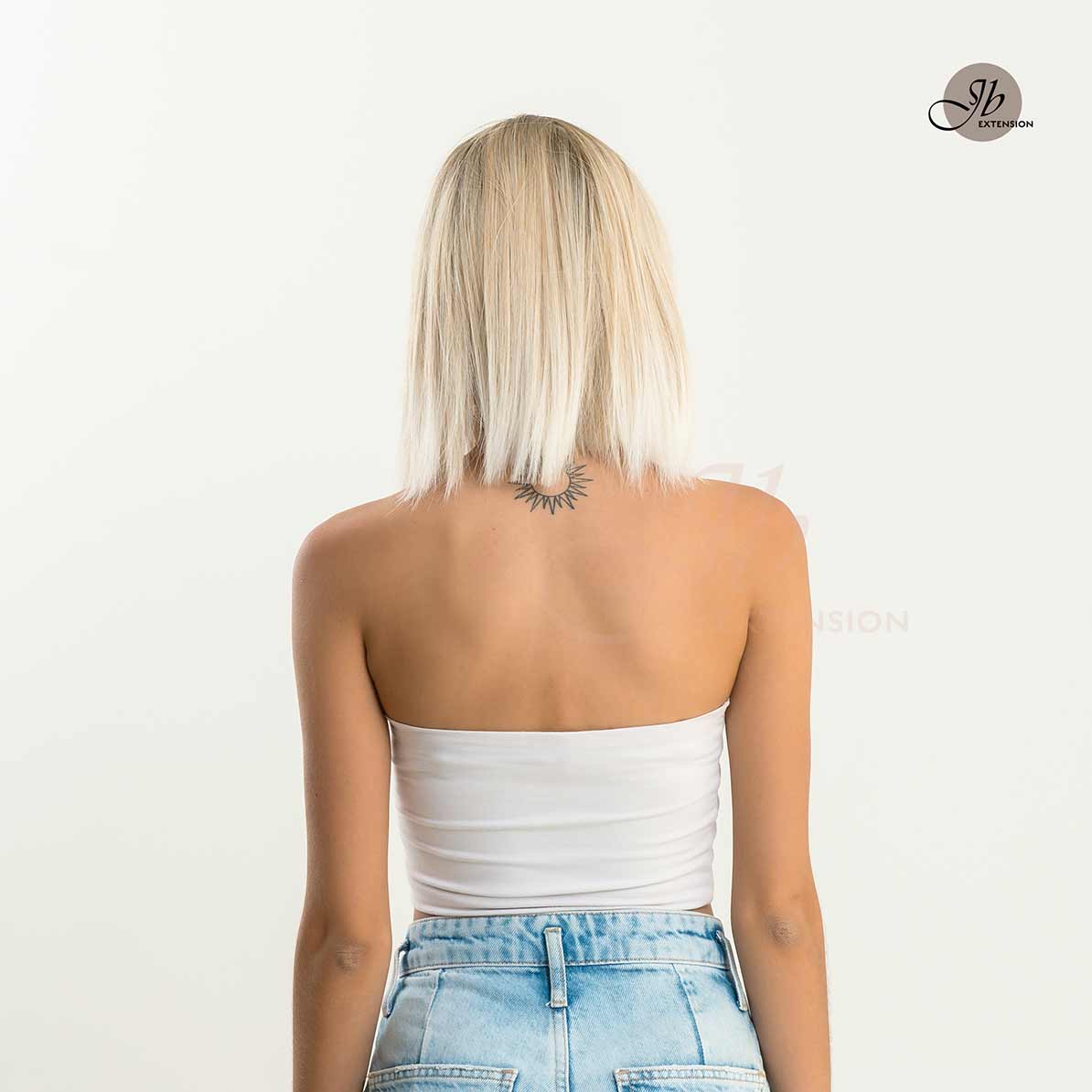 JBEXTENSION 12 Inches Straight Mix Blonde Wig With Bangs LAURA BLONDE