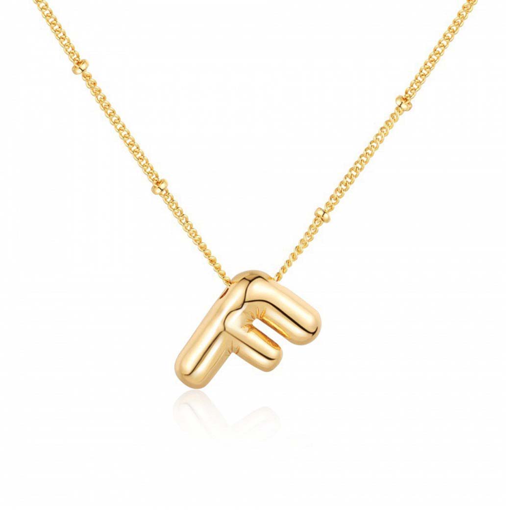 JBextension Golden Color Bubble Letter Necklace for Women,  Balloon Initial Letter Pendant Necklace Dainty Charm Initial Necklaces for Women Trendy Chunky Custom Name Necklace Gold Color Necklaces for Women