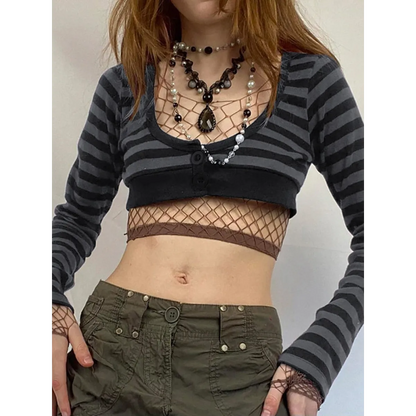 90s Grunge Style Striped Cropped Top