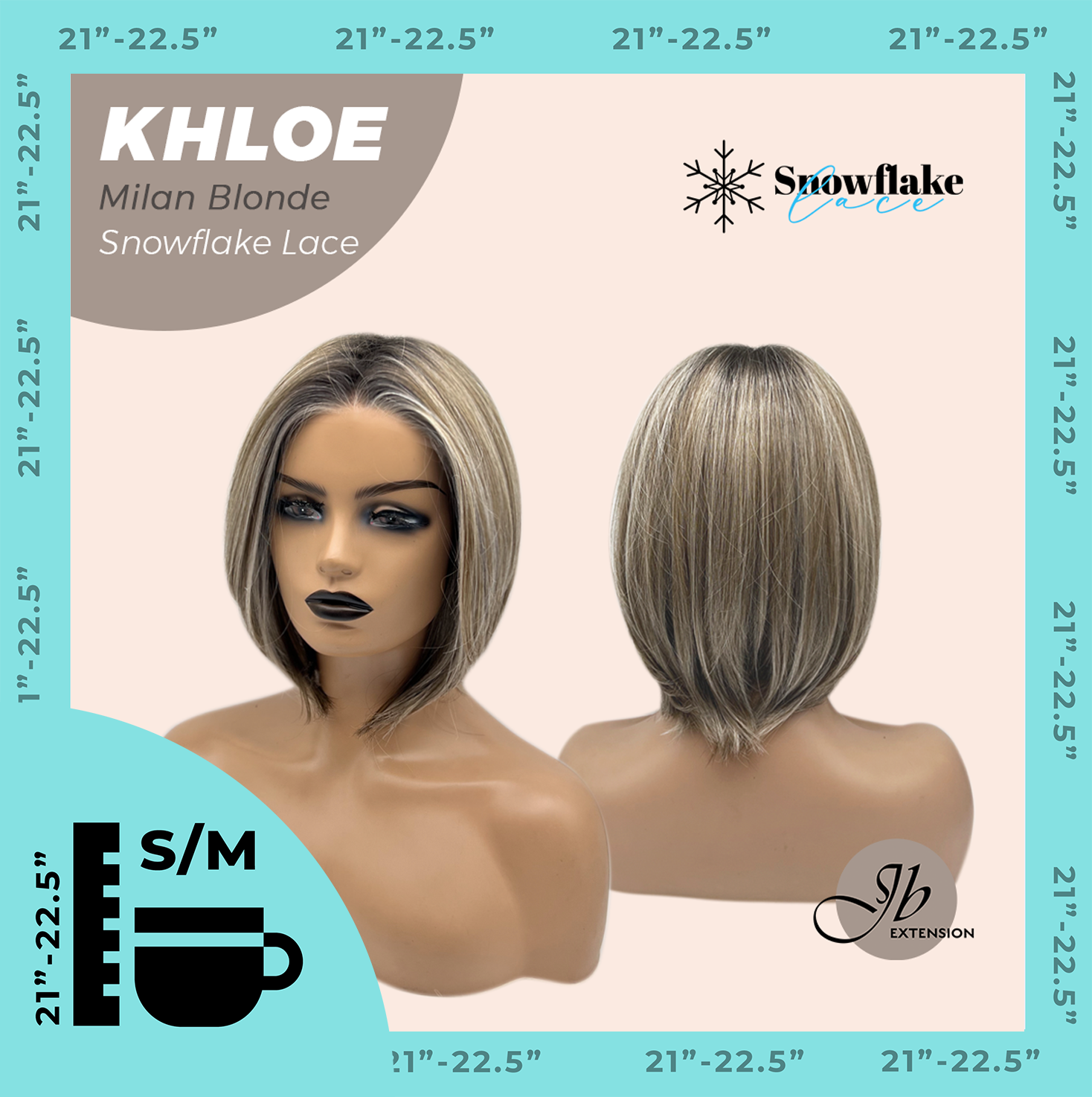 JBEXTENSION 12 Inches Bob Cut Milan Blonde Pre-Cut Snowflake Lace Frontlace Glueless Wig KHLOE MILAN BLONDE【PERMATEASE】【BENDY EAR TABS】- S/M