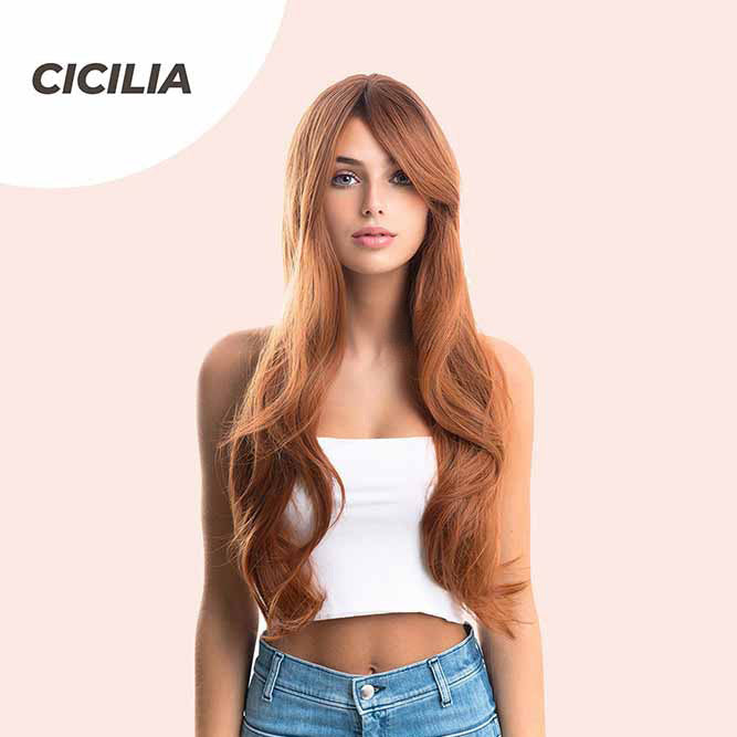 JBEXTENSION 26 Inches Curly Copper Fashion Wig With Bangs CICILIA