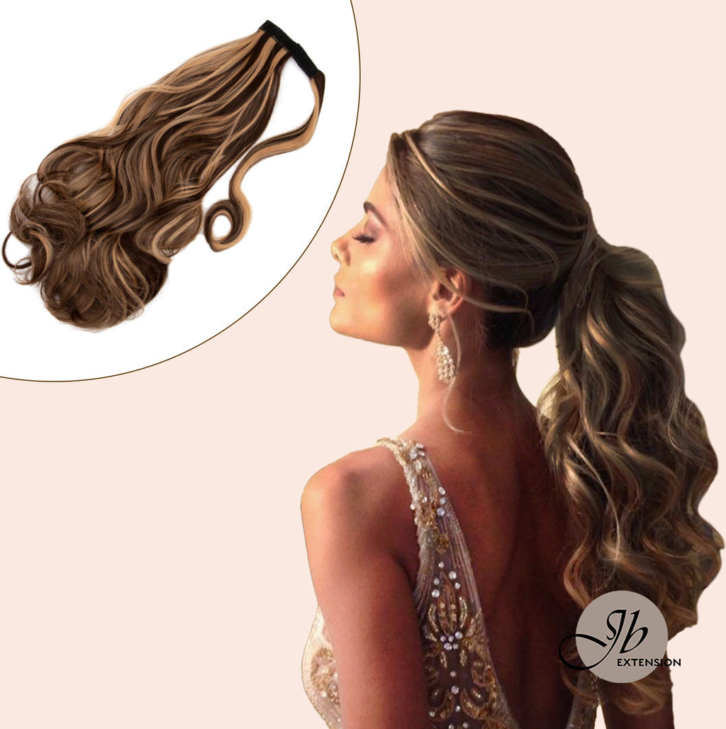 JBEXTESION LONG CURLY PONYTAIL with HIGHLINES  Heat Resistant Wrap Around Ponytail 27 INCH