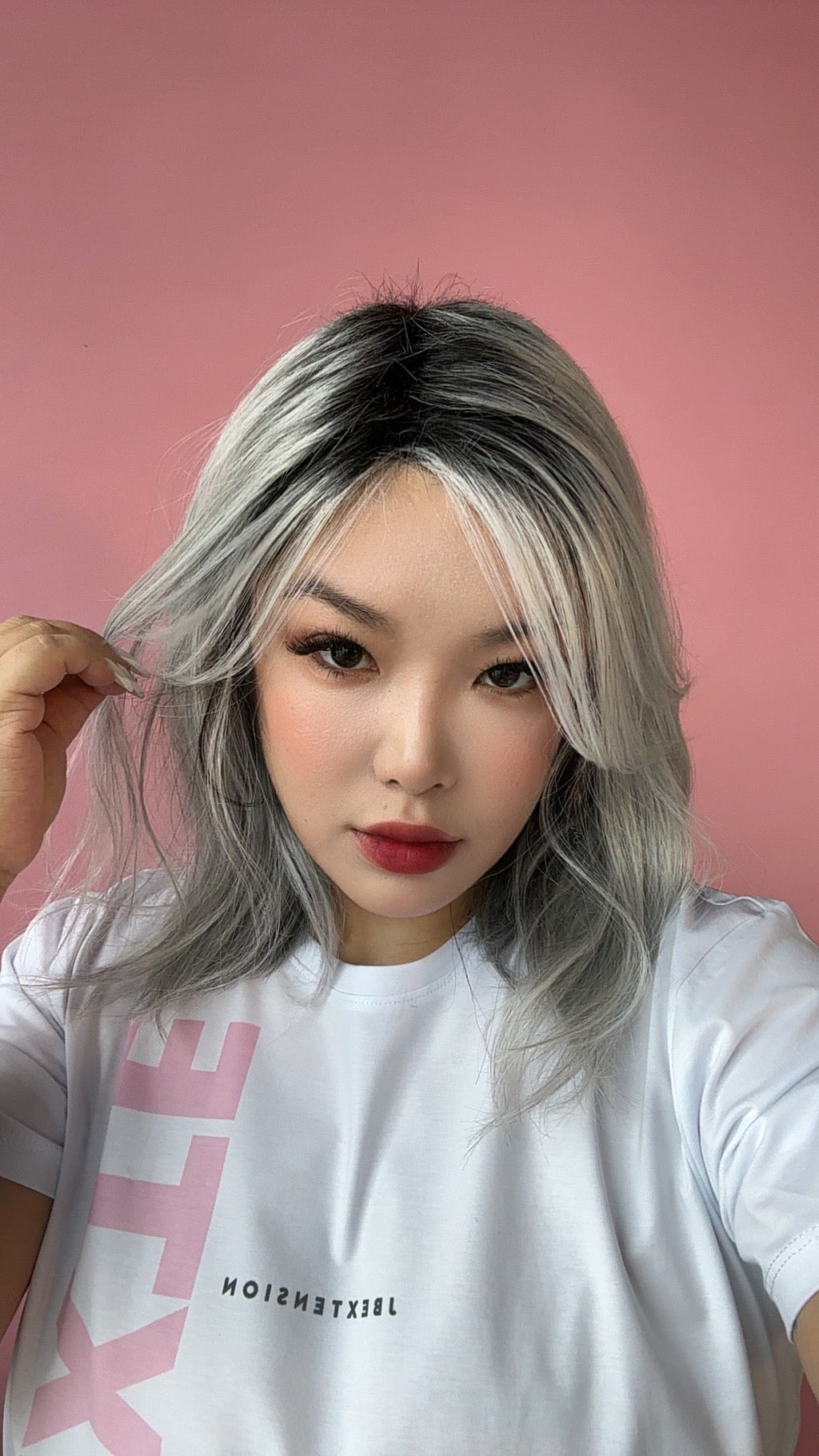 JBEXTENSION 14 Inches Grey Silver with Dark Root Women Fashion Full Machine Wig CAMILLIE【PLUS PERMATEASE】【BENDY EAR TABS】