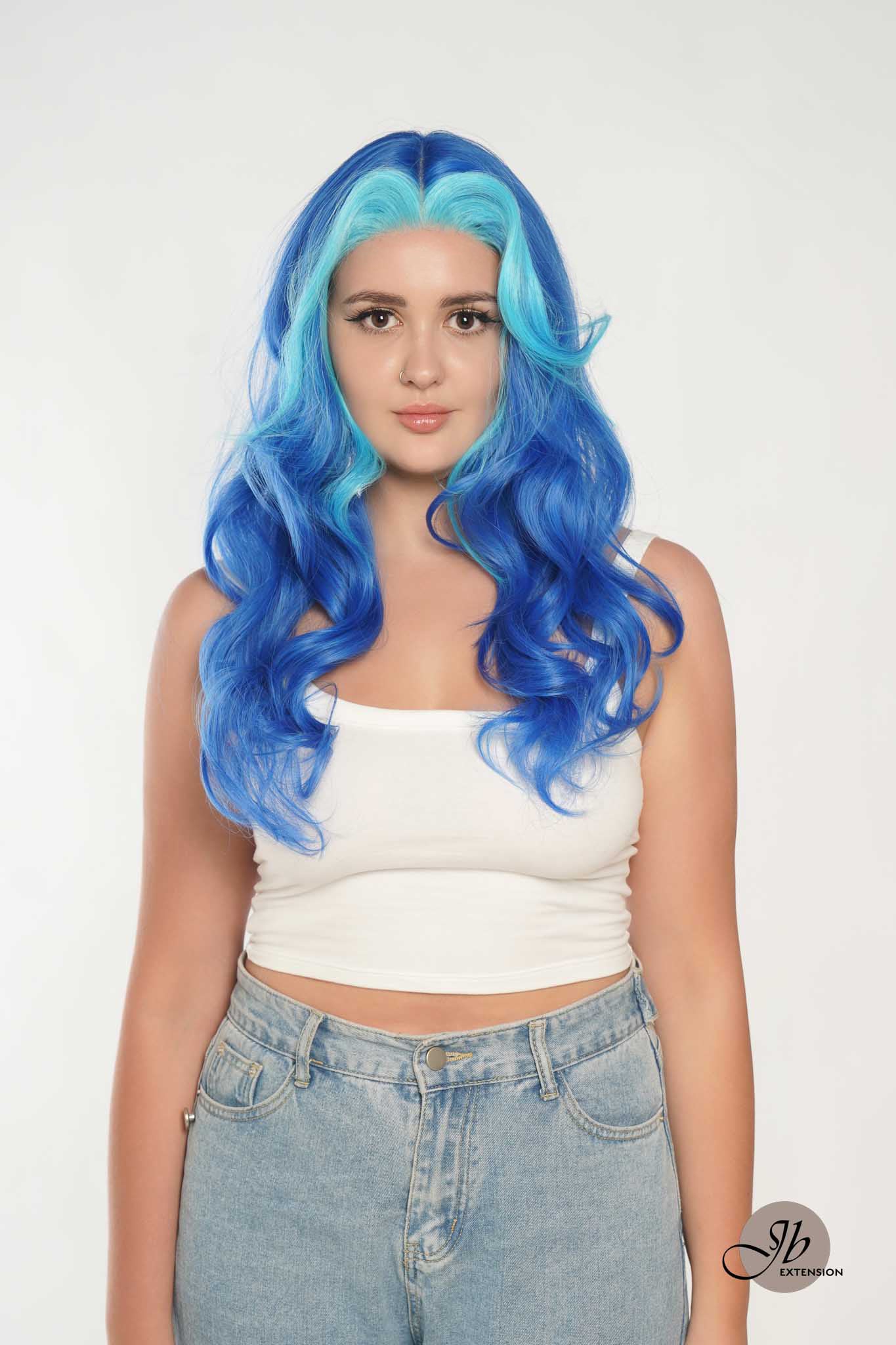 JBEXTENSION 24 Inches Mix Blue Body Wave Pre-Cut Frontlace Glueless Wig BUBBLES