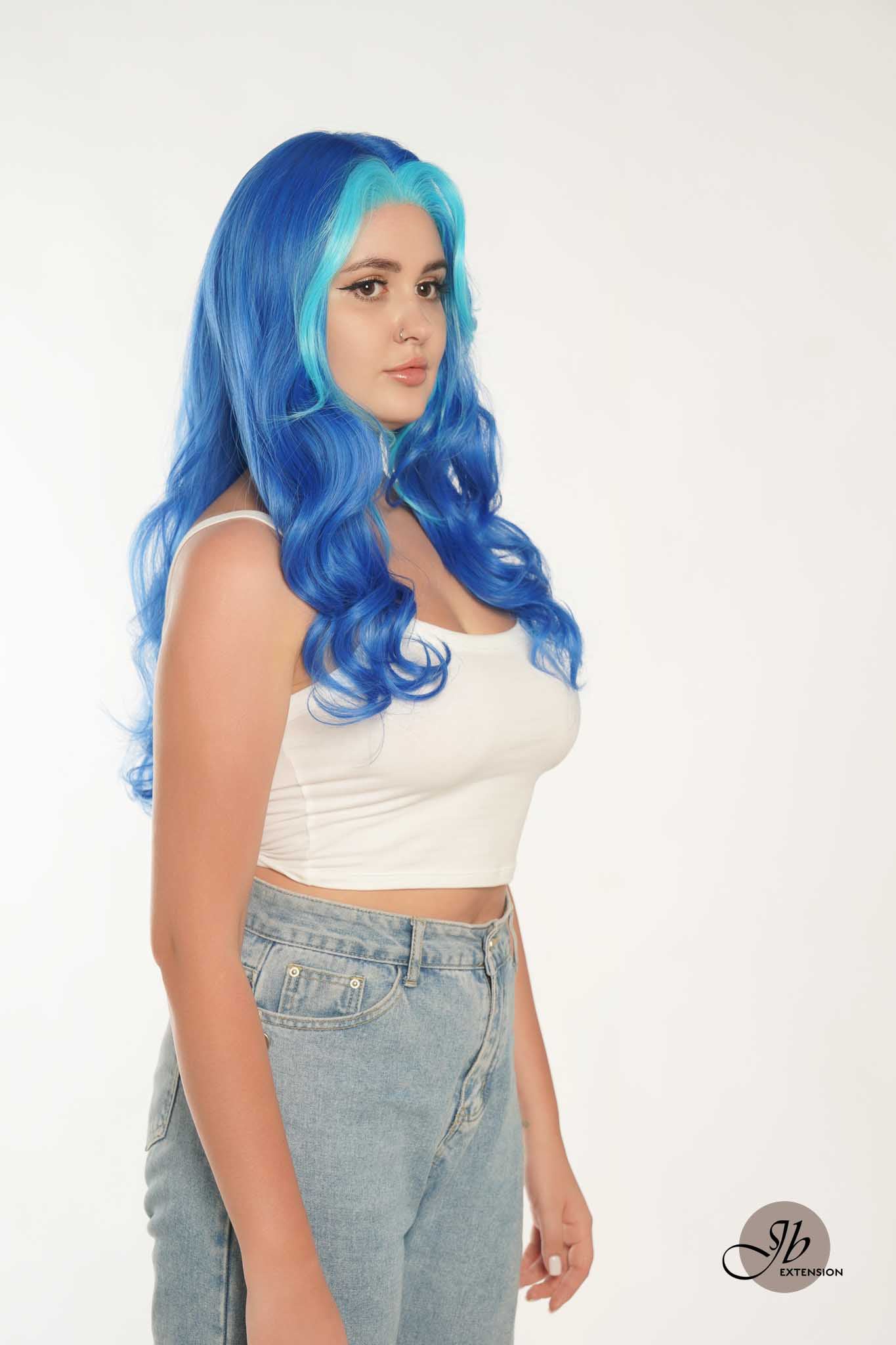 JBEXTENSION 24 Inches Mix Blue Body Wave Pre-Cut Frontlace Glueless Wig BUBBLES