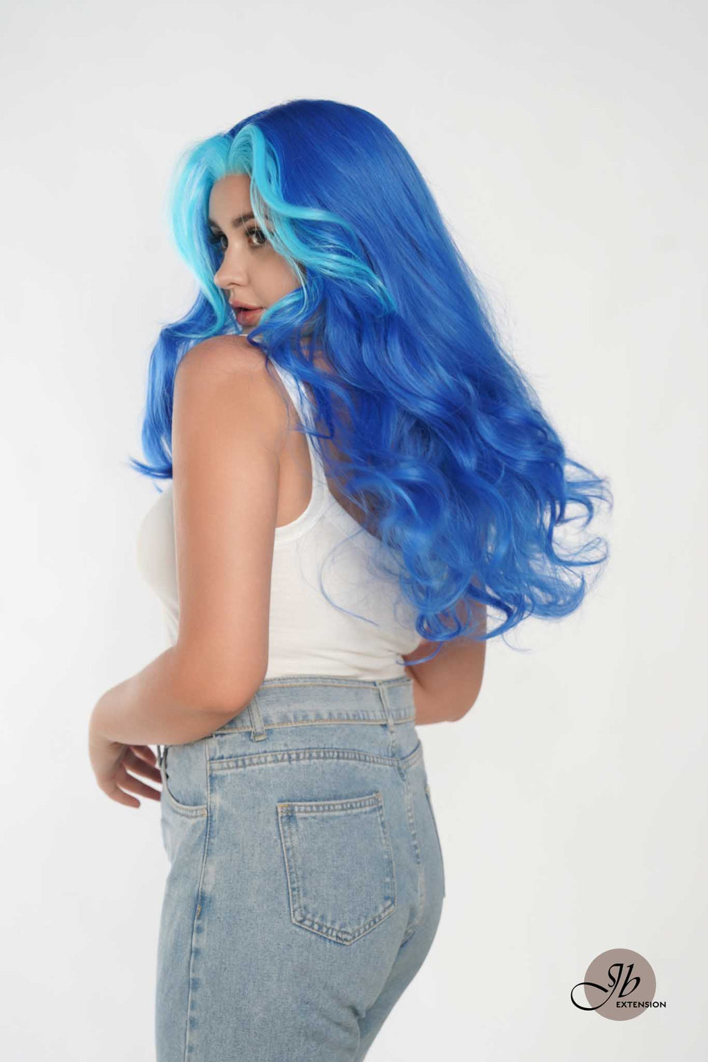 JBEXTENSION 24 Inches Mix Blue Body Wave Pre-Cut Frontlace Glueless Wig BUBBLES