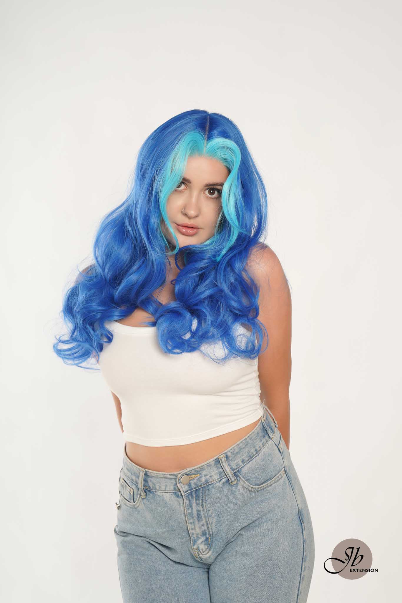 JBEXTENSION 24 Inches Mix Blue Body Wave Pre-Cut Frontlace Glueless Wig BUBBLES