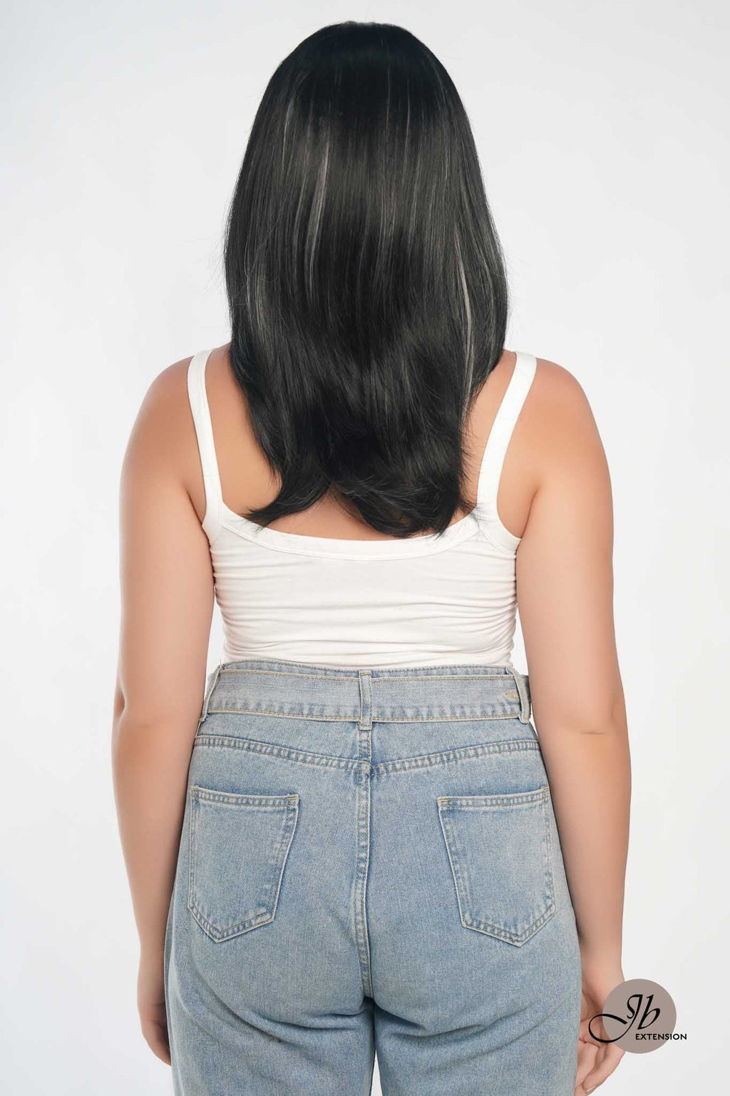 JBEXTENSION 18 Inches Black With White Highlight Pre-Cut Free Part Frontlae Glueless Wig AMARI